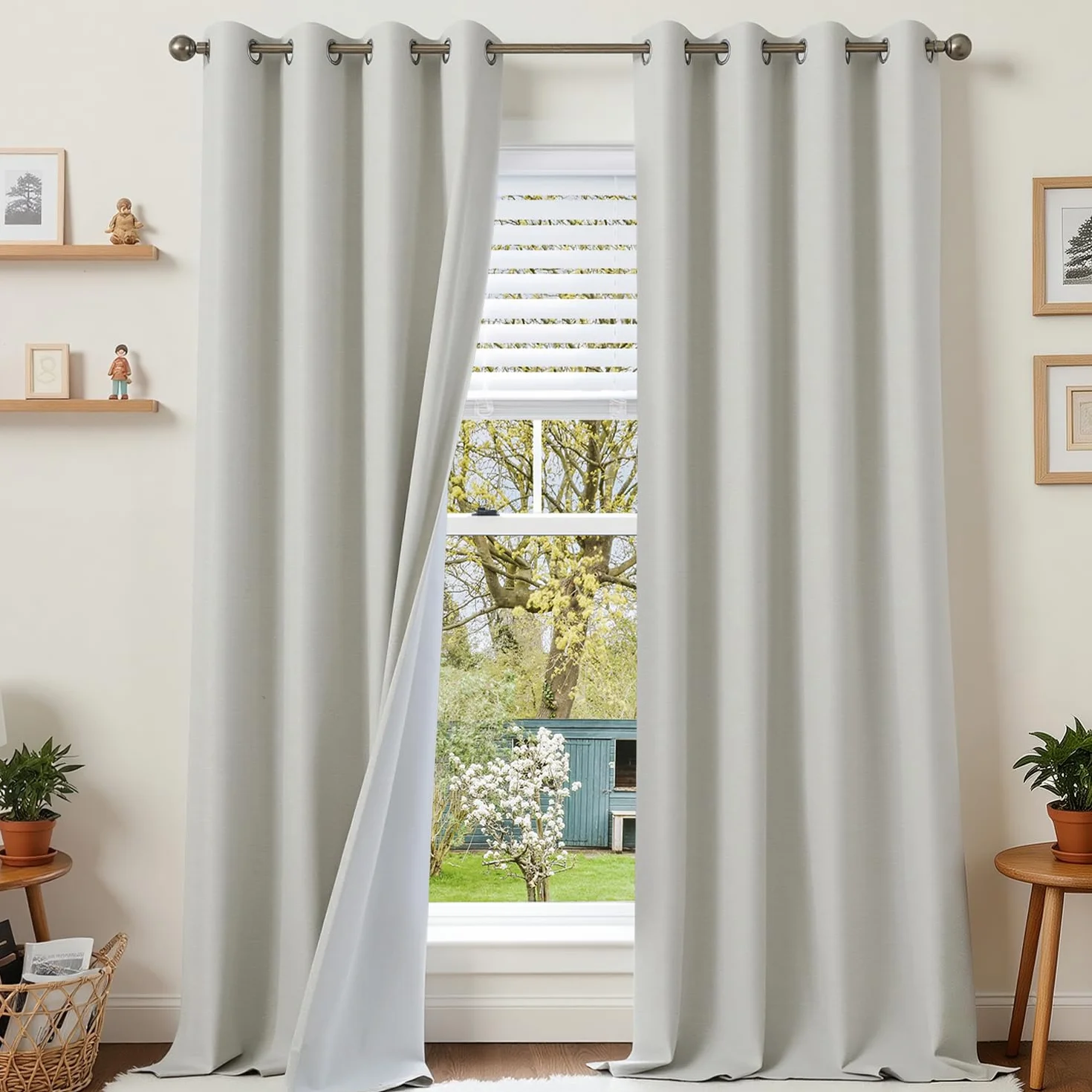 Rideaux Occultants Lin Thermique Anti Chaleur Anti Froid UV Lot de 2 140x245 Beige Clair
