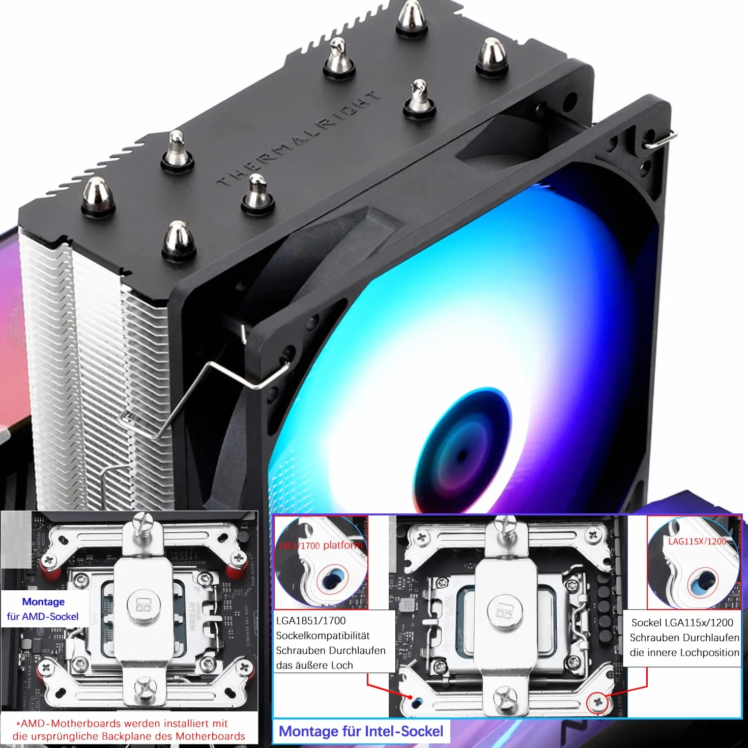 TR-Thermalright Assassin X 120R SE ARGB Chłodnica CPU - 4 rury cieplne, Cichy wentylator 120 mm, dla AMD AM4 AM5, Intel LGA1851/1700/115x/1200, chłodnica PC