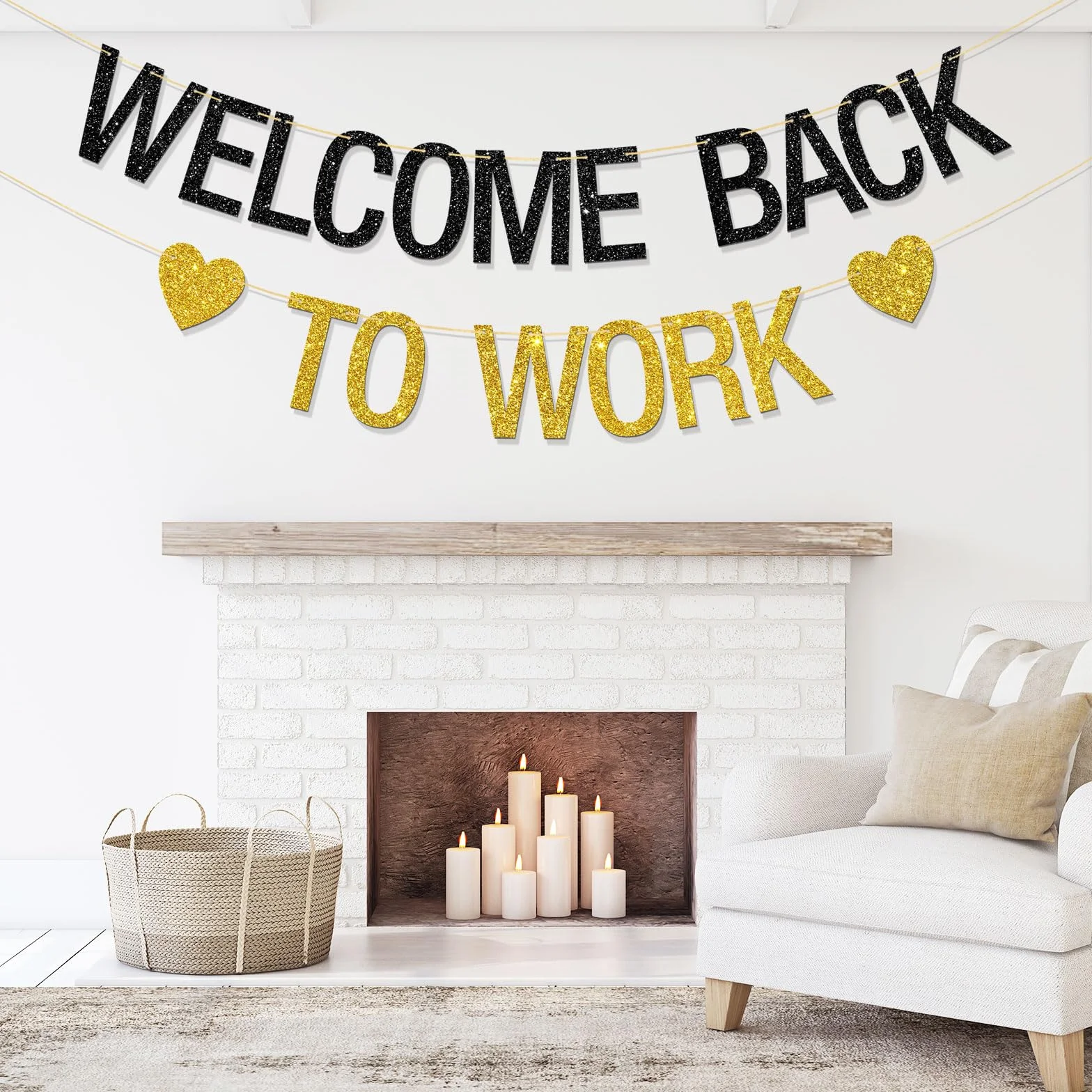 Bannière Welcome Back to Work – Décorations de fête d'anniversaire – Paillettes noires et dorées