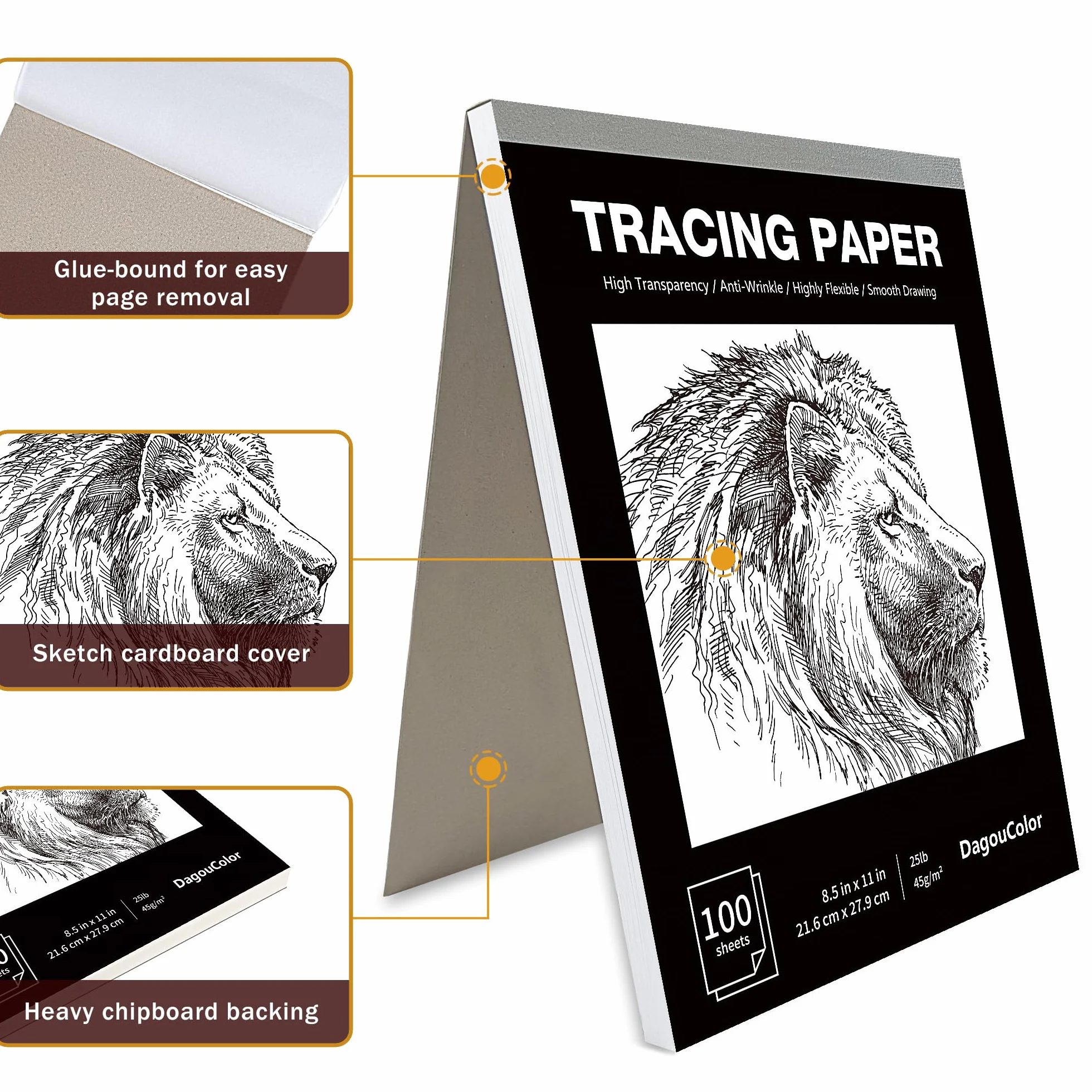 DagouColor Papier Calque 100 Feuilles Tracing Paper 21.6 x 27.9 cm Pour Couture Croquis