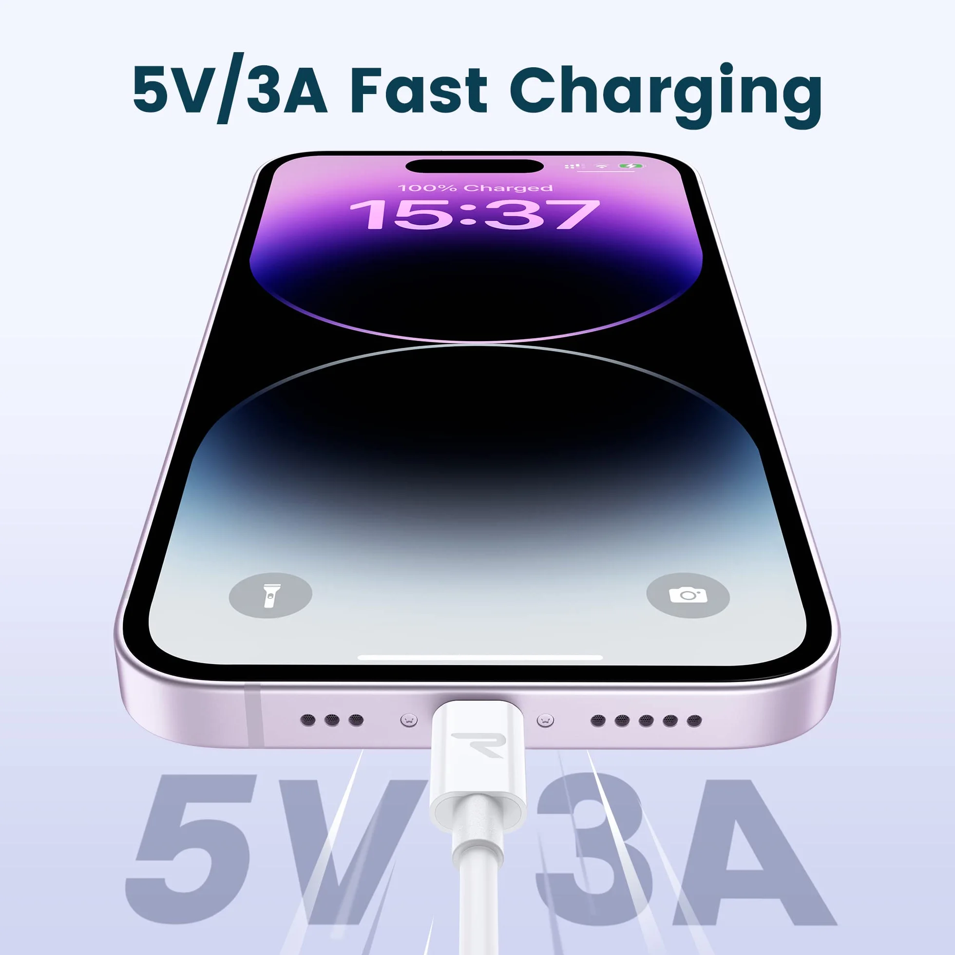 RAMPOW Câble Lightning MFi Certifié Apple, Charge Rapide USB, Ultra Résistant pour iPhone 14/14 Pro Max/13/12/11/X/XS/XR/8/7/6 iPad Pro 1M