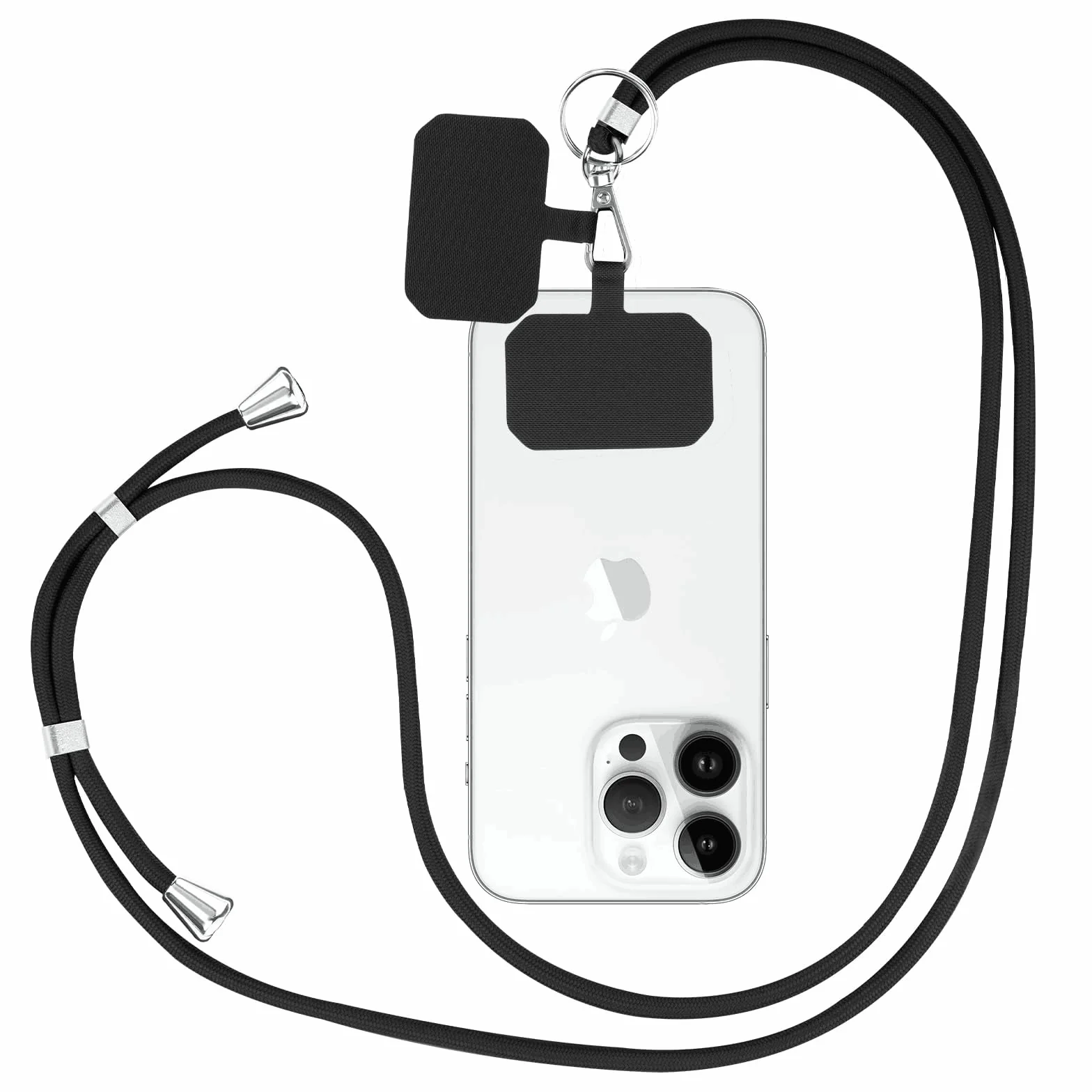 Flintronic Uniwersalny Regulowany Pasek na Telefon Komórkowy - Smycz na Szyję, Ramię i Nadgarstek, Kompatybilny z Większością Etui na Telefony, z Breloczkiem i Naszywką-Czarny