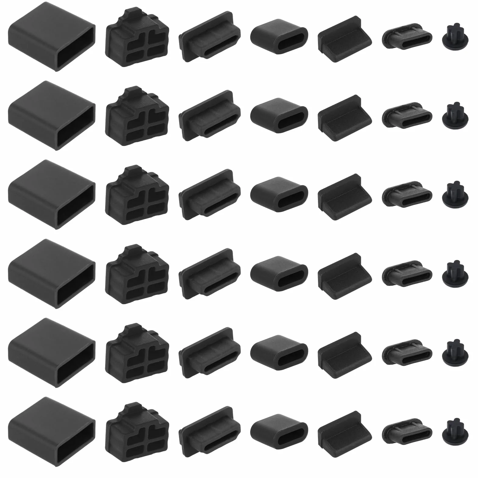 50 sztuk, 7 rodzajów nasadek ochronnych USB, silikonowe, ochrona przed kurzem USB C, osłona na port USB-A, ochrona przed kurzem, dla kobiet i mężczyzn, USB C, słuchawki 3,5 mm, HDMI, RJ45 Ethernet