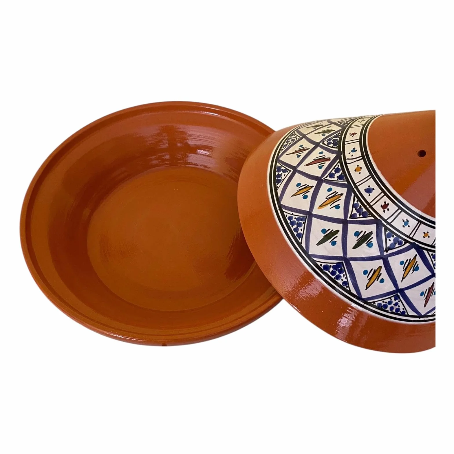 La Maison Unique: Tajine Terre cuite Marocaine Tunisienne Diamètre 32 cm Cocotte Pression Avec Couvercle Plat Ethnique Marocain Cuisine Santé - Qualité Premium - Bleu