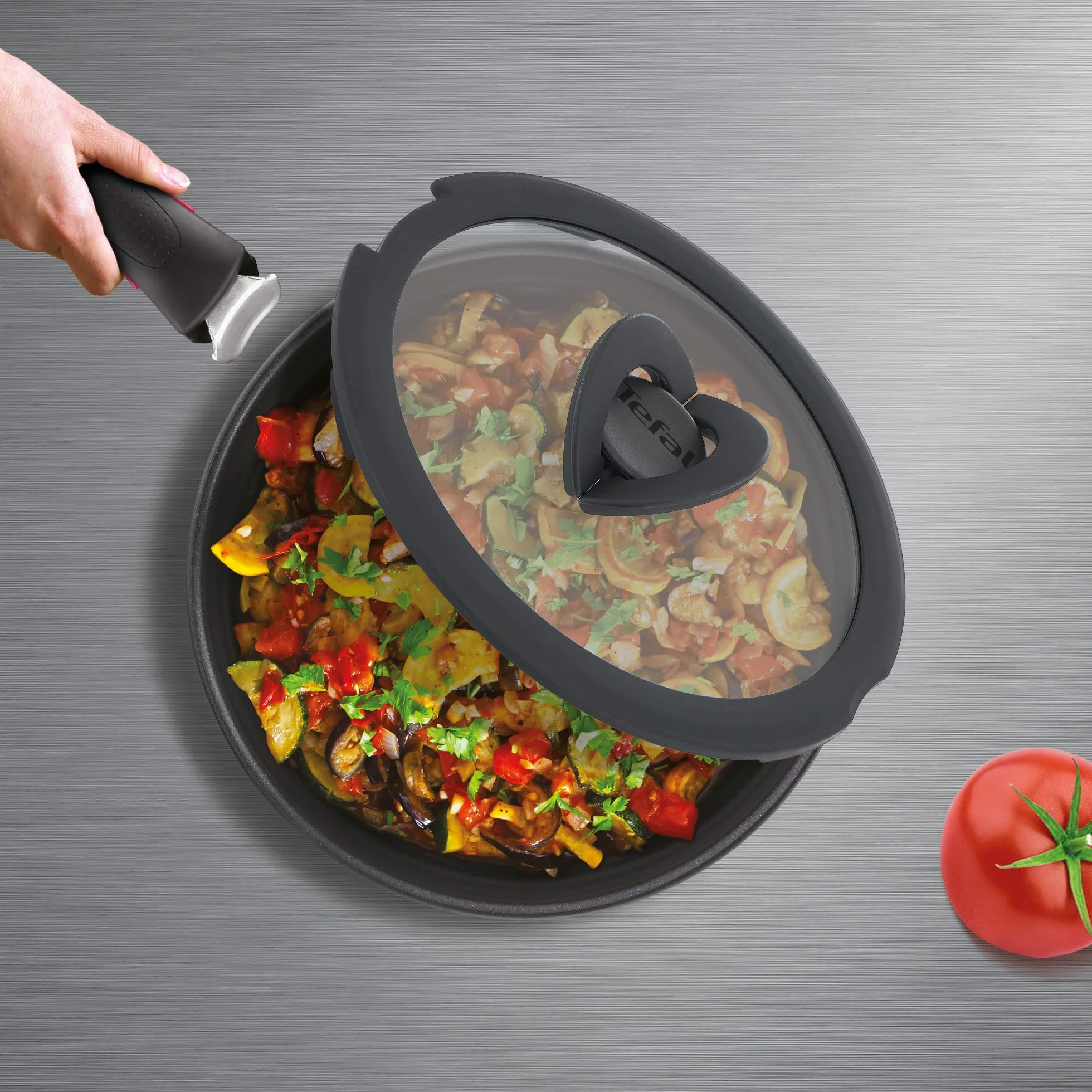 Tefal Couvercle en verre 28 cm, peu encombrant, convient pour Ingenio, passe au lave-vaisselle, L98467