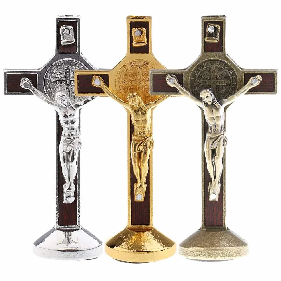 POFET Statue Crucifix Jésus-Christ sur croix doré voiture