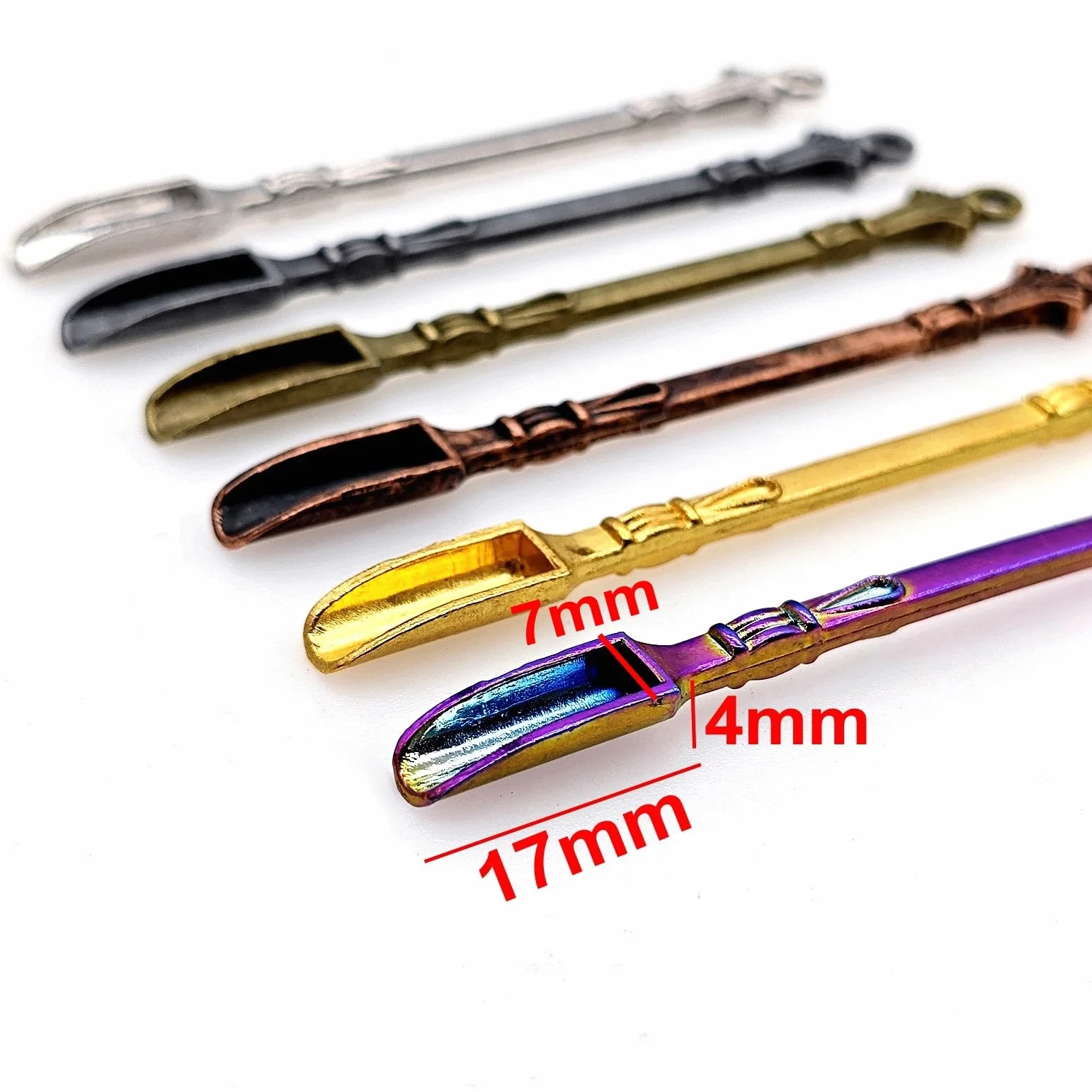 Lot de 6 mini cuillères à priser en métal pour poudre, épices, herbes et pendentif porte-clés DIY