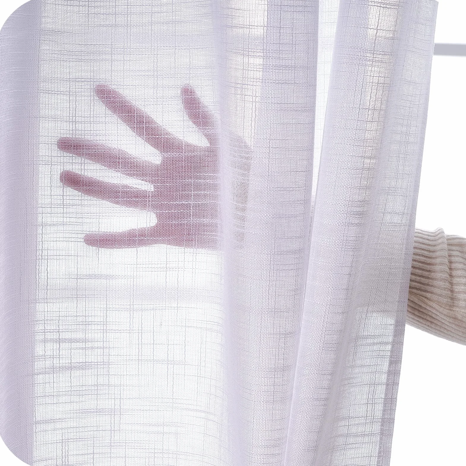 Topfinel Rideau Voilage Blanc 140x225 cm à Oeillets Lin Motif Croix Décoratif Salon Moderne Chambre Cuisine 2pcs