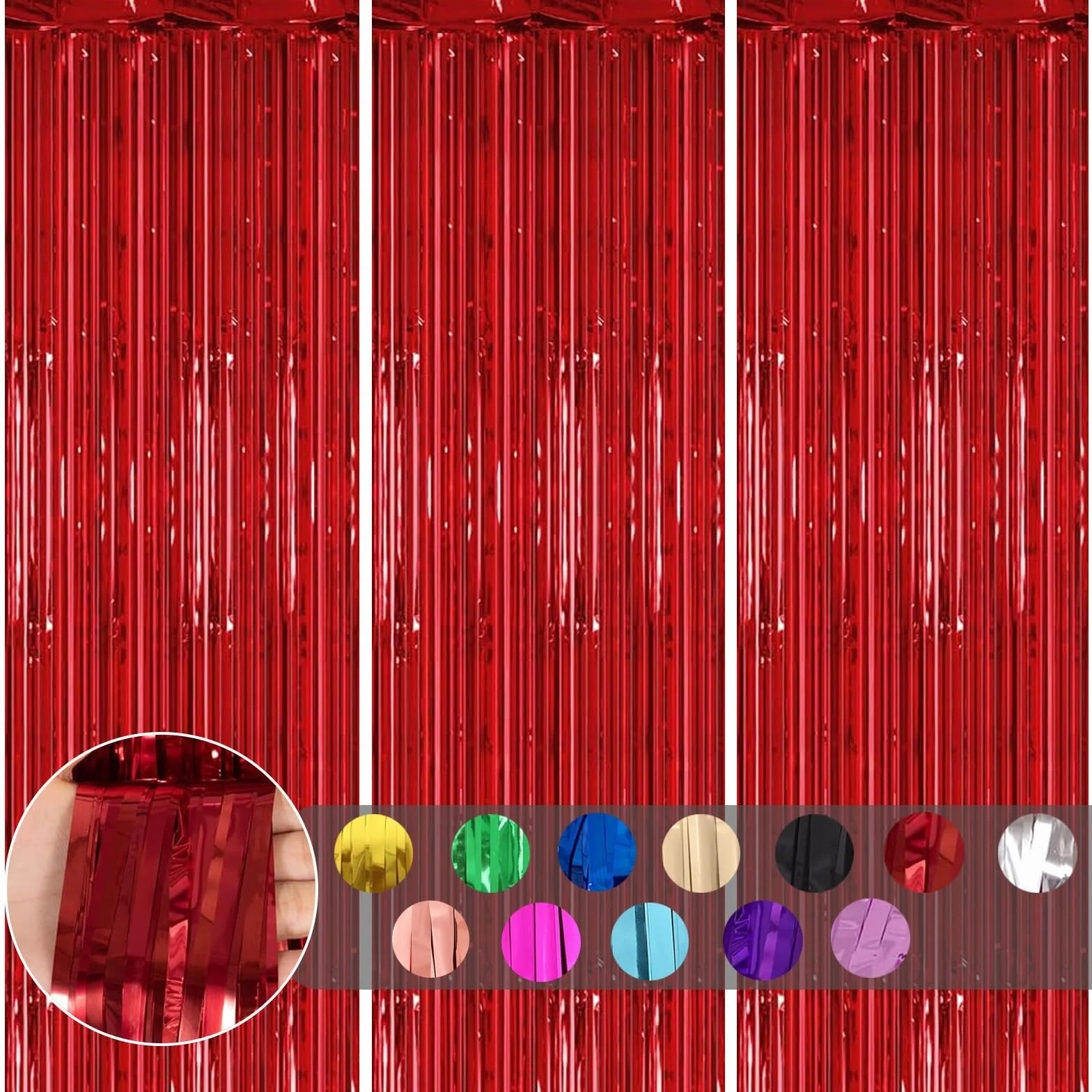 Rideau Métallique de Frange Rouge 1mx2m Scintillants Foil Decoration Anniversaire Photo Fond