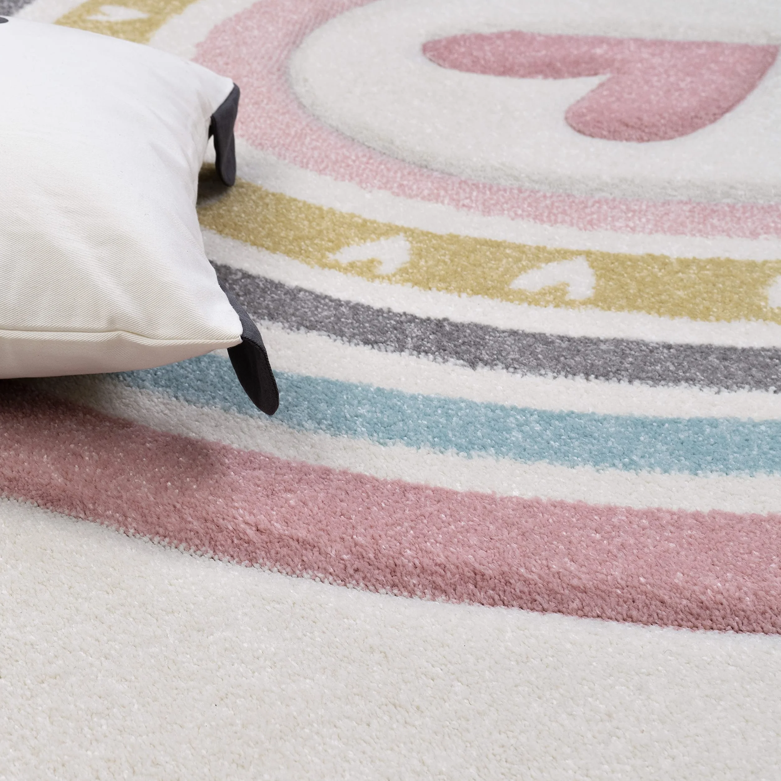 Paco Home Tapis Enfant Arc-en-Ciel Coeur 3D Rose Crème 120x170 cm