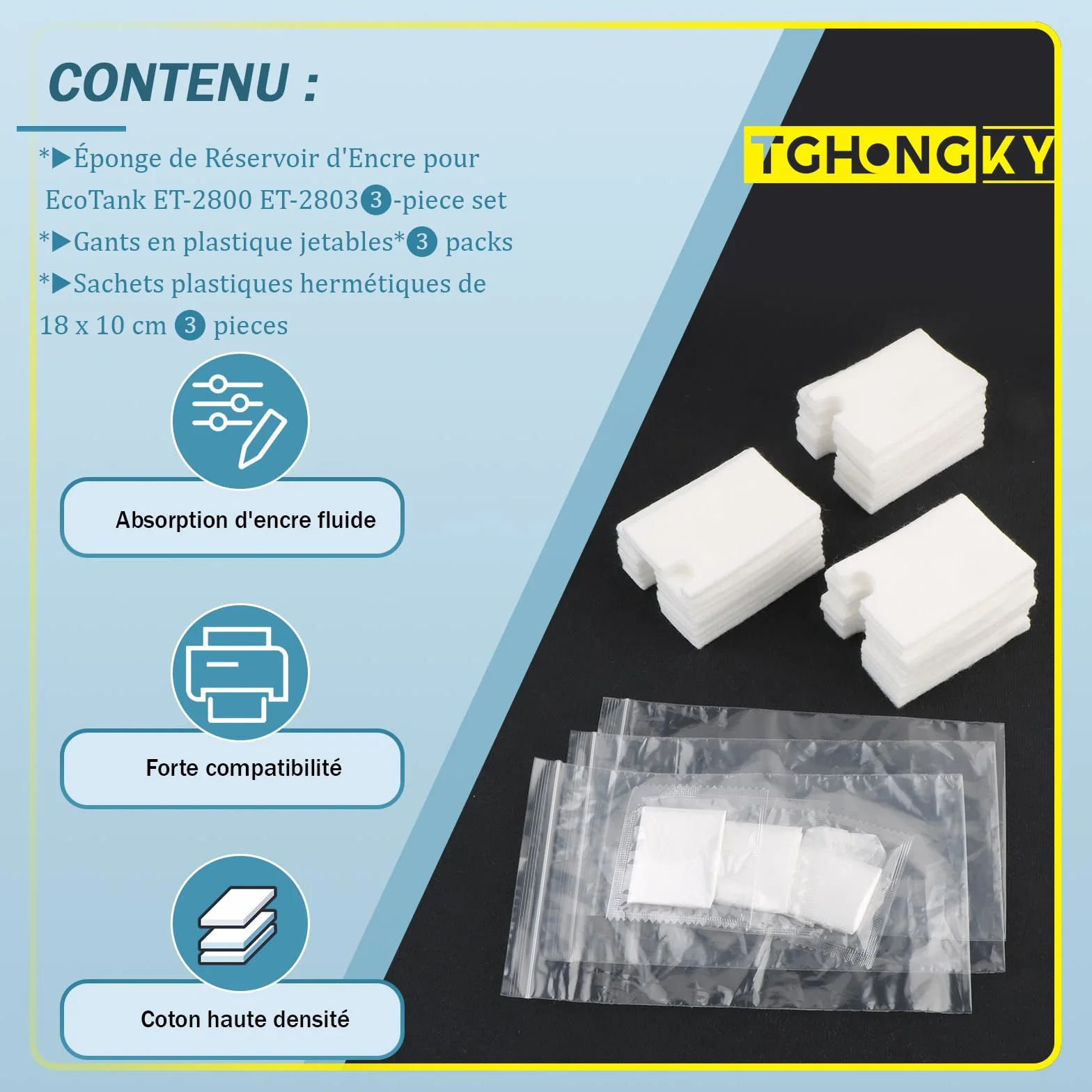 Eponges pour boîte d'entretien Epson EcoTank ET-2800 ET-2803 ET-2820 ET-2826 ET-2710 ET-2711 ET-2712 ET-2714 ET-2715