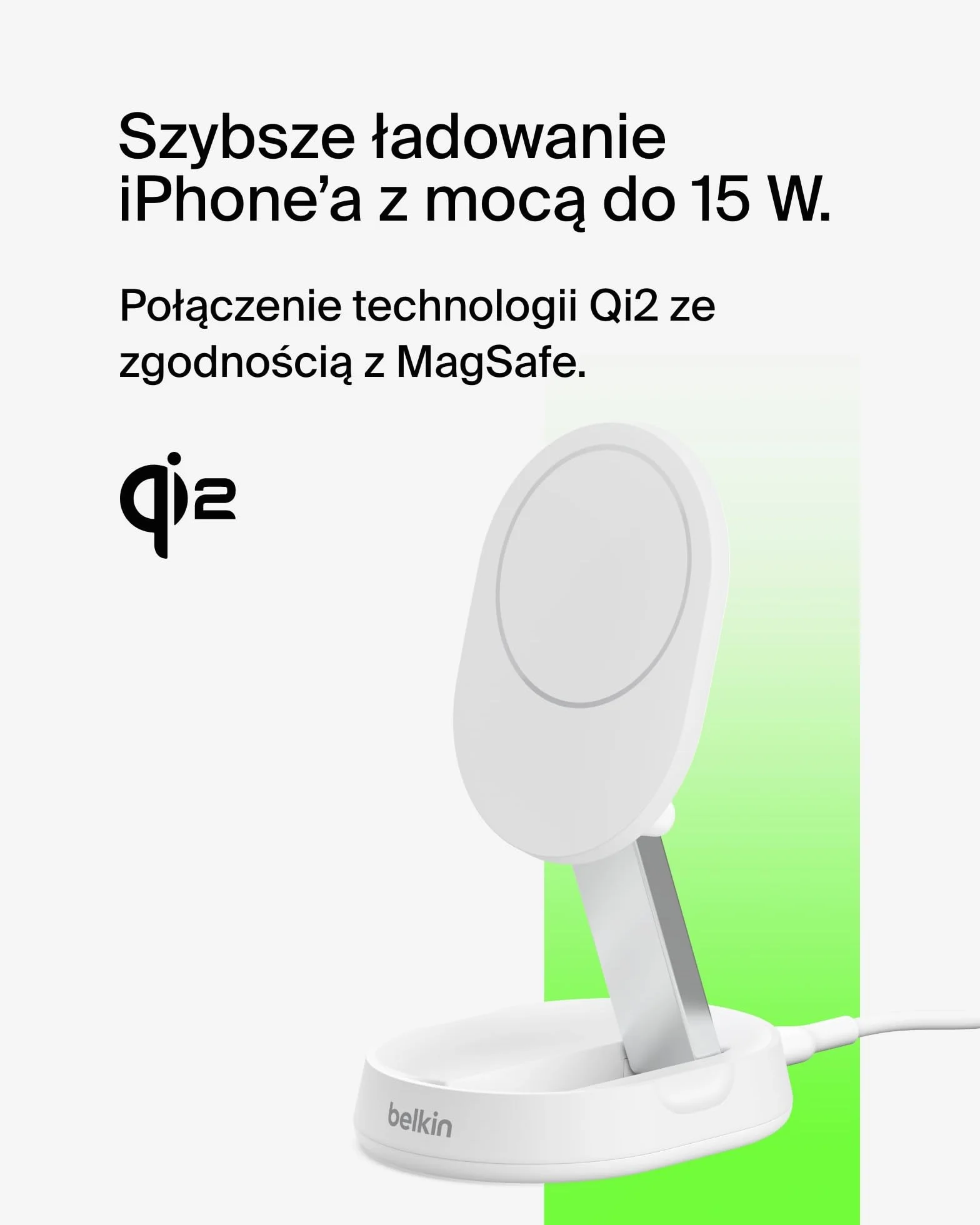 Belkin BoostCharge Pro konwertowalna podstawka ładująca 15W, kompatybilna z MagSafe szybka bezprzewodowa ładowarka Qi2, ładowarka indukcyjna do iPhone 15, 14, AirPods, w zestawie zasilacz 20W - biała