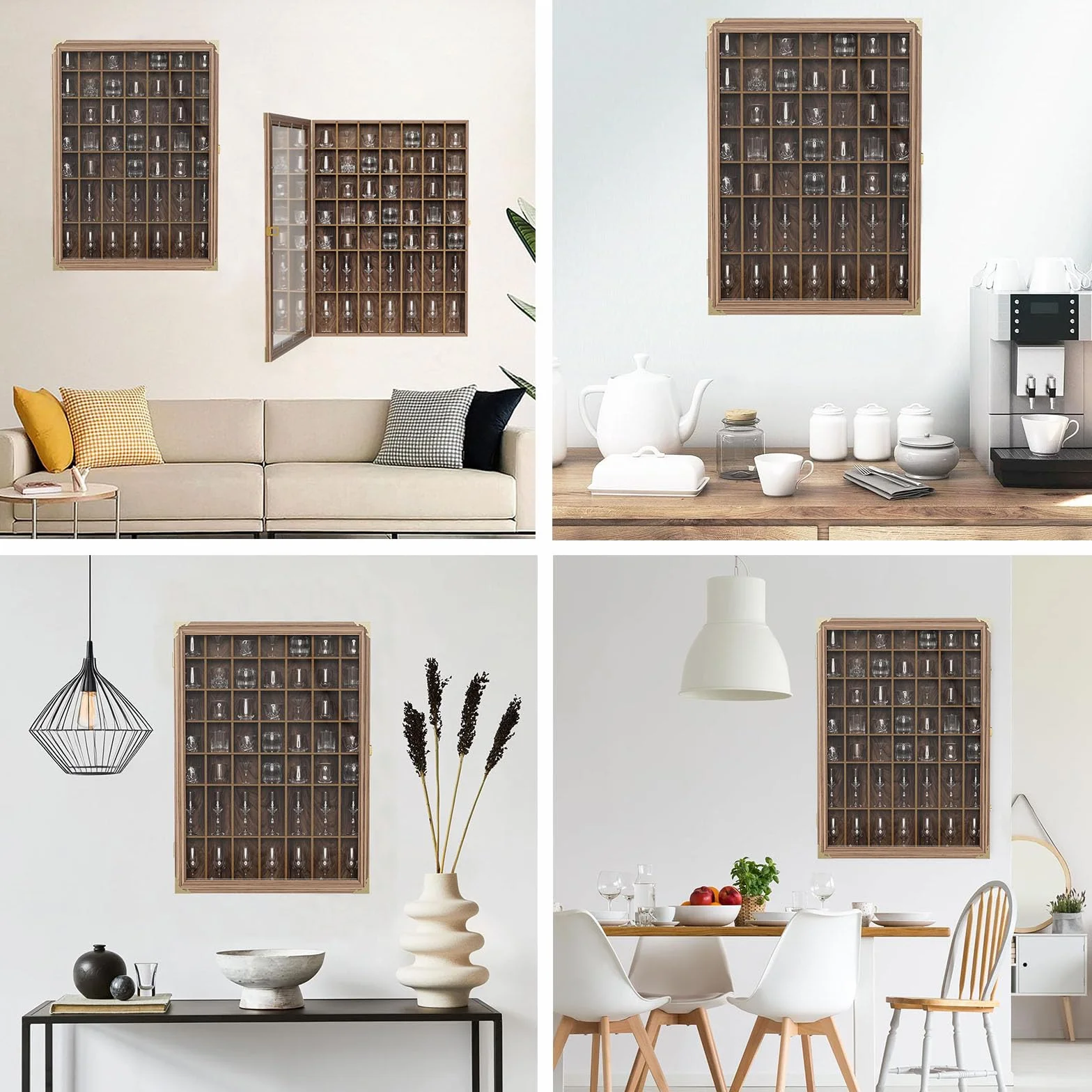 Vitrine pour 49 verres à shot avec étagère amovible - Boîte murale verrouillable avec protection UV - Porte en verre acrylique - Collection en bois