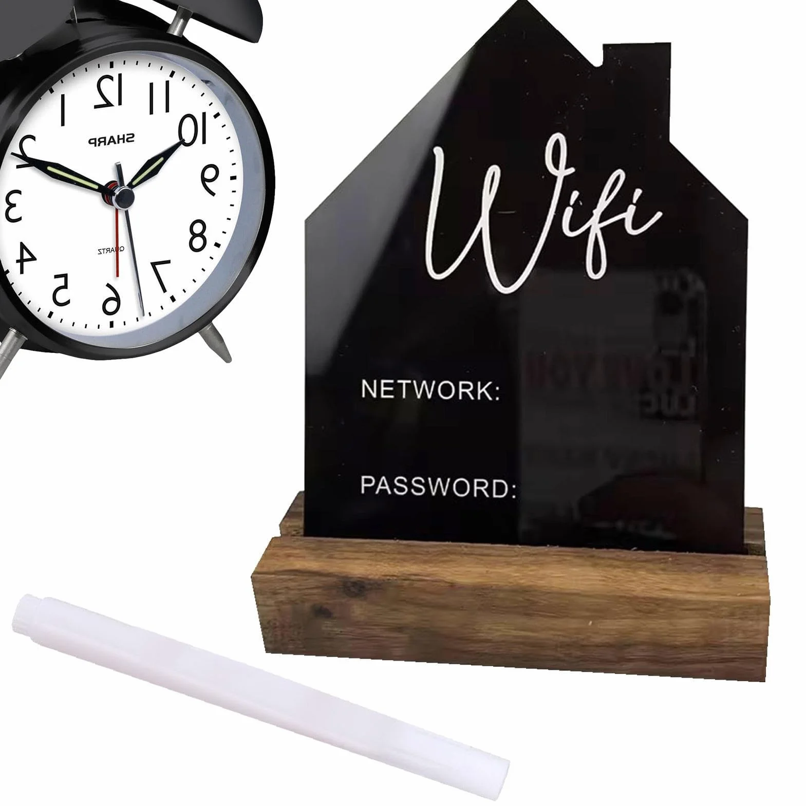 Panneau d'affichage WiFi en acrylique avec tableau à craie et porte-marqueur effaçable pour chambre d'amis, bureau