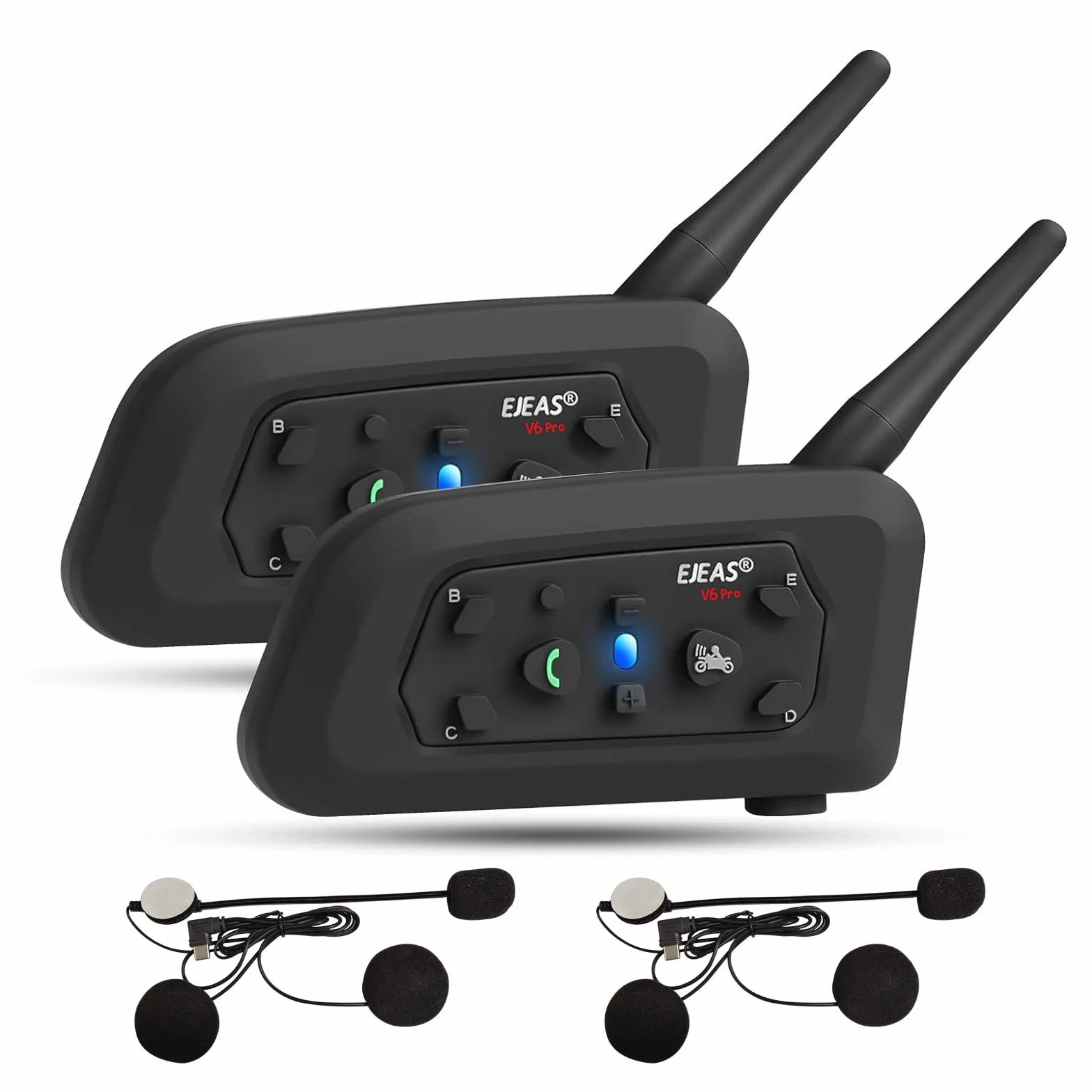 EJEAS V6 Motocyklowy interkom Bluetooth, 1200m Motocyklowe Zestawy Słuchawkowe Bluetooth, System Komunikacji z Wodoodpornym, GPS, DSP Redukcja szumów, USB-C (2 szt.)