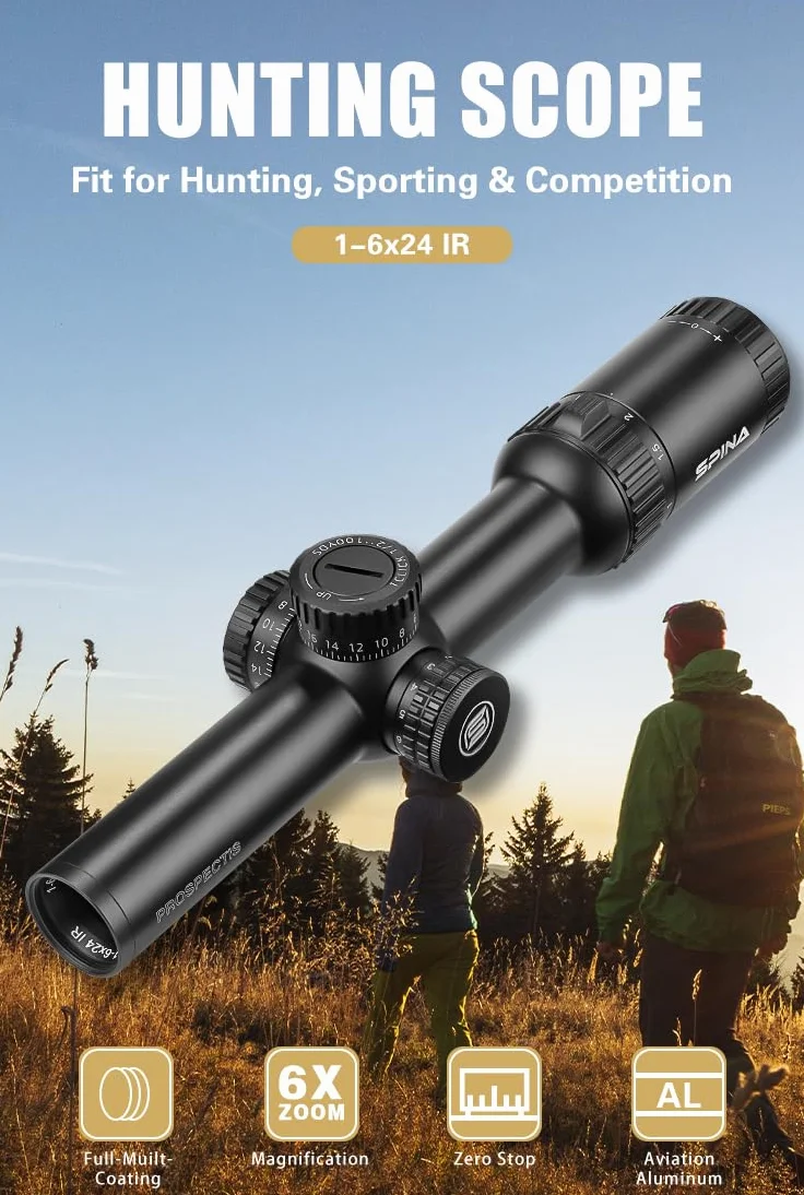 SPINA OPTICS Luneta taktyczna 1-6x24 LPVO luneta druga luneta ogniskowa czerwono-zielona podświetlana z przesuniętym mocowaniem lunety (z mocowaniem 301)