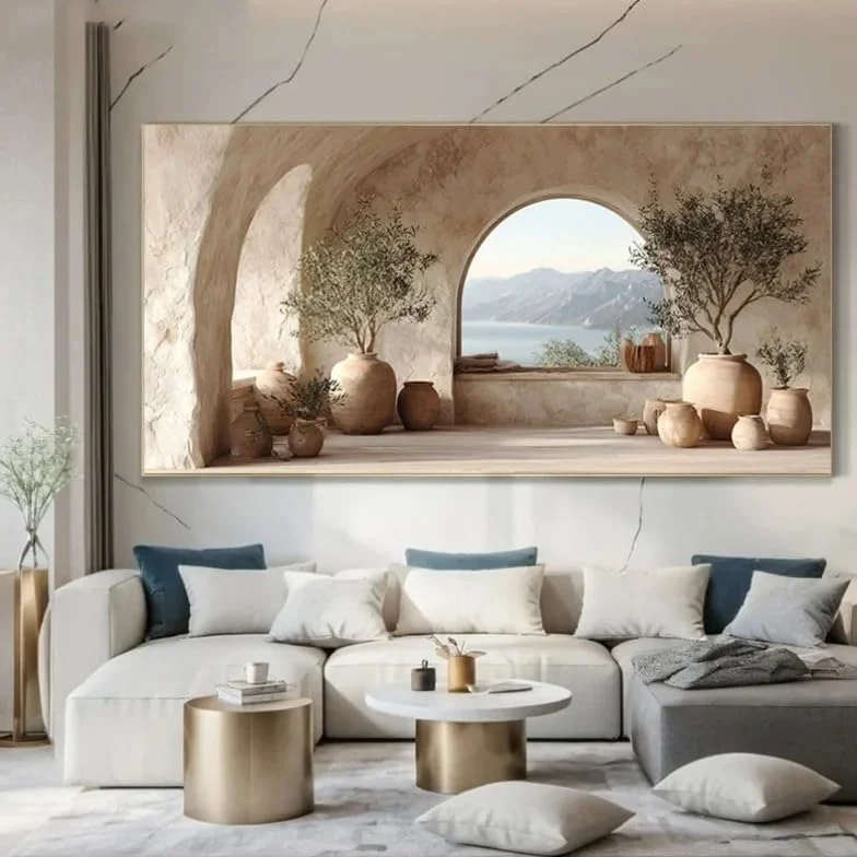 LZMASM Tableau moderne sur toile représentant la mer Méditerranée et un olivier, idéal pour la décoration de votre salon (90 x 180 cm, sans cadre).