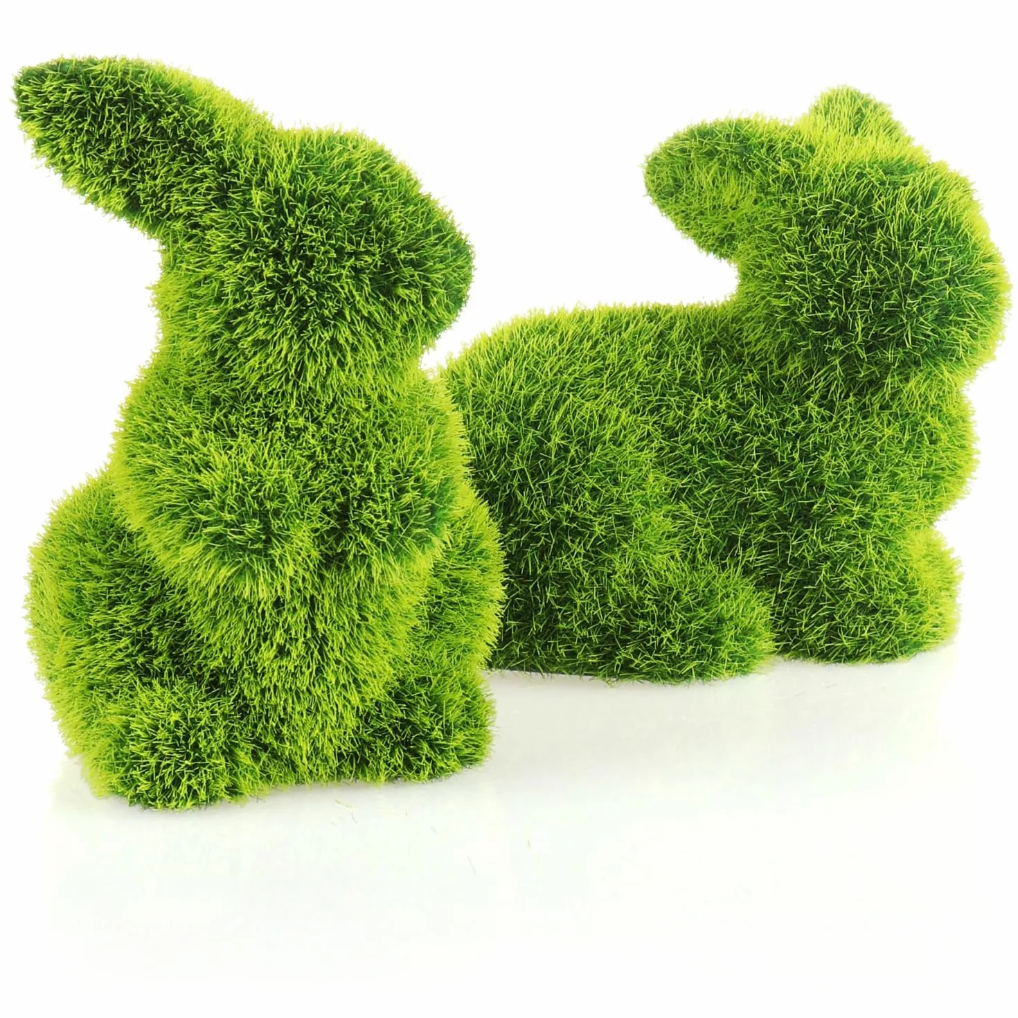 Figurine décorative Lapin de Pâques en céramique Verte 11 cm com-four® Paire de 2 Lapins Gazon Artificiel