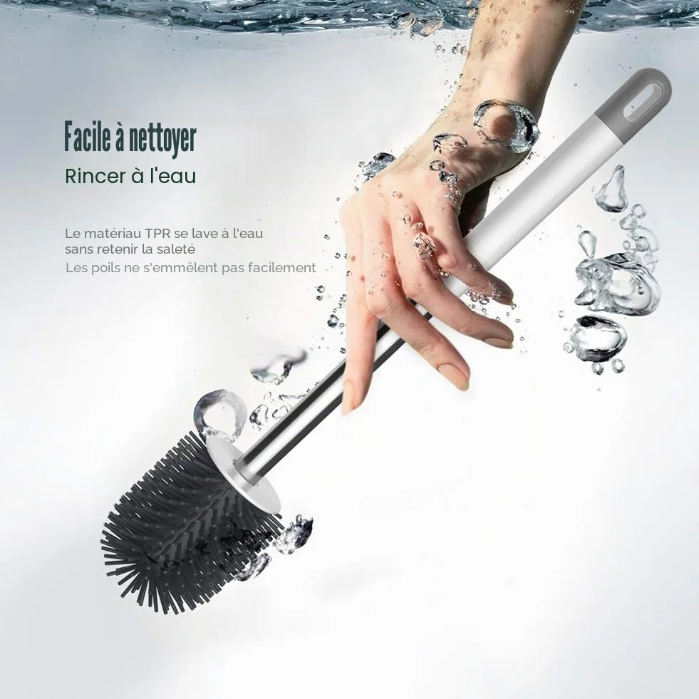 Ibergrif Brosse Toilettes WC Silicone avec Support, Flexible, Antibactérienne, Anti-Goutte, Montage Mural, Blanc