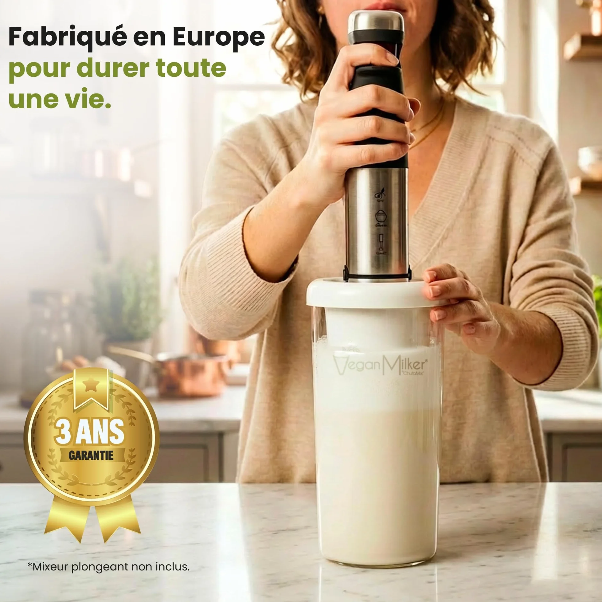 Vegan Milker Filtre Passoire Multifonction – Machine à Lait Végétal Maison Avoine, Amande, Soja | 1L en 1 Minute 100% Naturel avec Filtre | Compatible Mixeur | Ebook Recettes Inclus | Classic Blanc