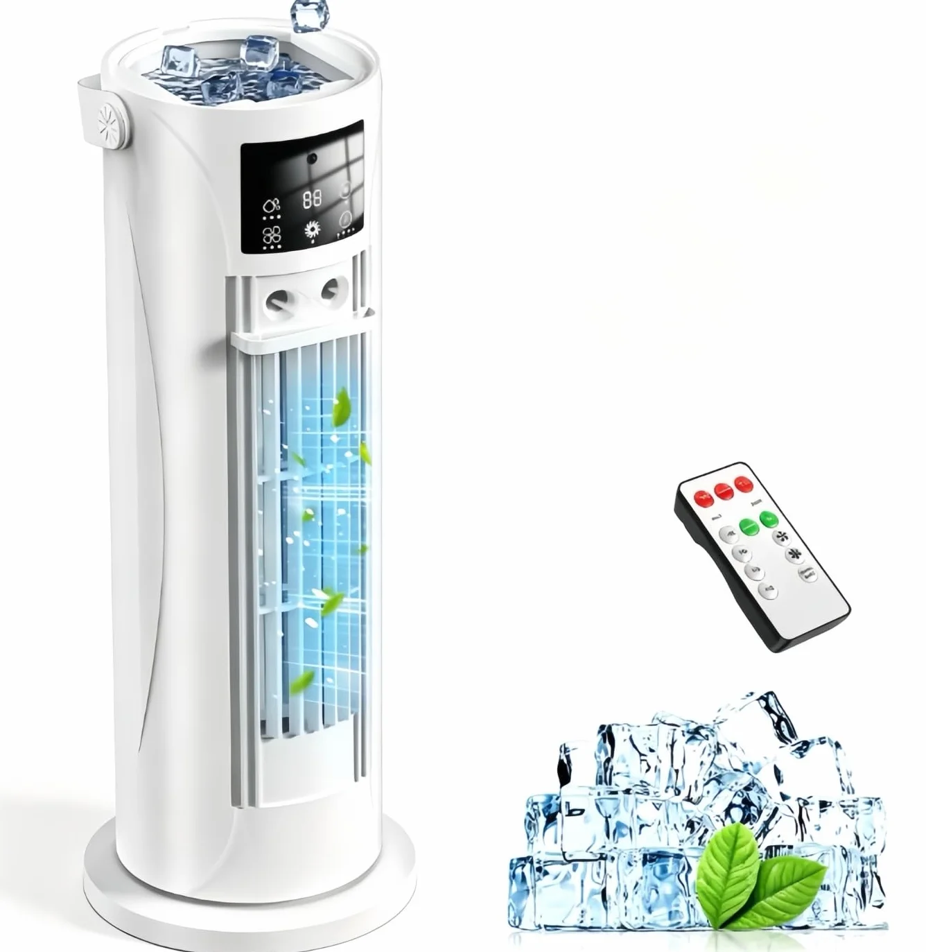 Climatiseur Mobile 4 en 1 Silencieux 28dB, Oscillation 120°, 4 Vitesses, Minuterie 8H, Blanc cassé