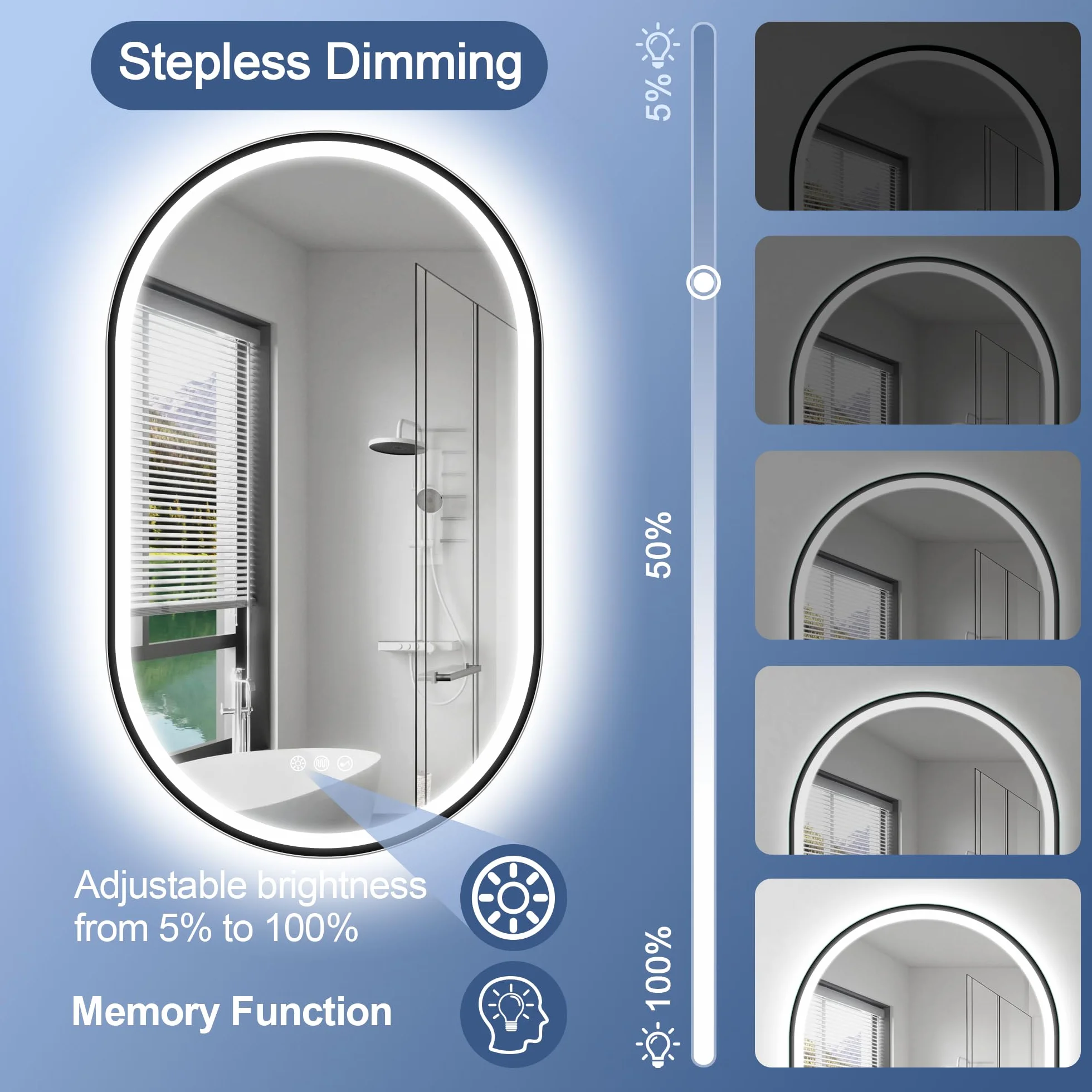 Miroir Salle de Bain avec Éclairage 80x50cm Bluetooth Anti-buée Dimmable IP44 Verre Trempé