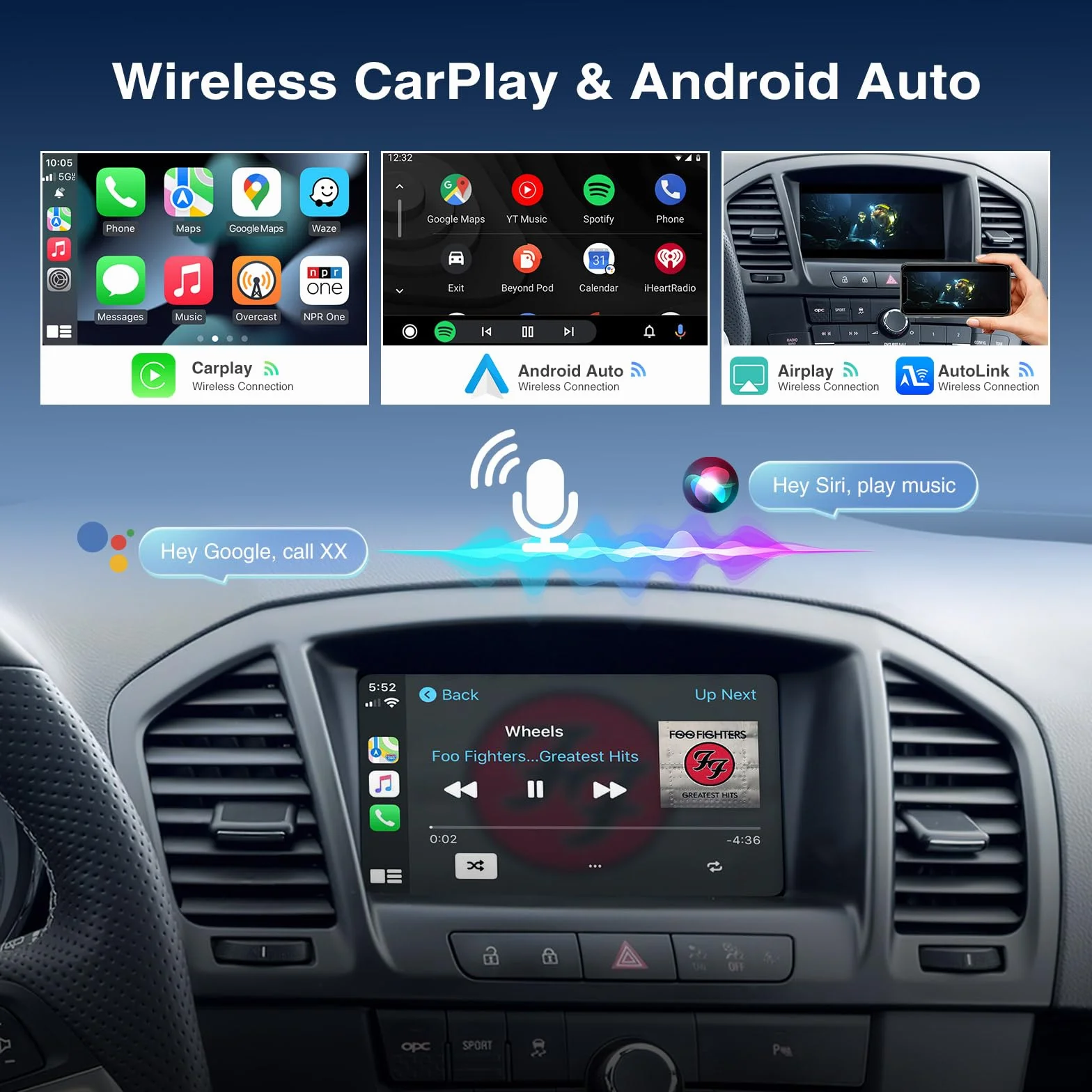 ANDREAM Plug & Play bezprzewodowy zestaw do modernizacji CarPlay i Android Auto - AirPlay, Mirror Link - pasuje do modeli Opel 2008-2016