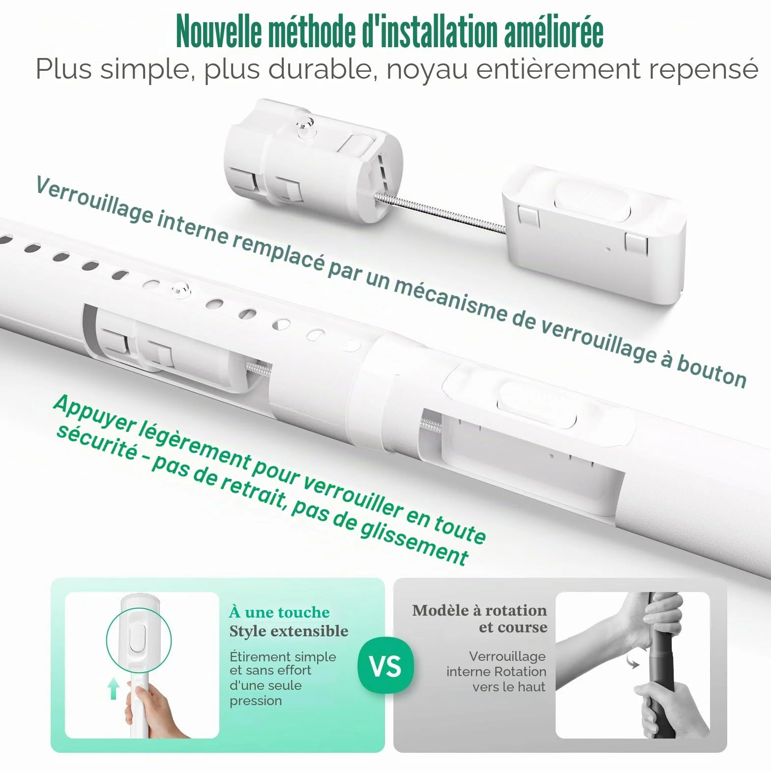 Barre Extensible sans Perçage Rideau 250-340 cm Ø 32 mm Blanc