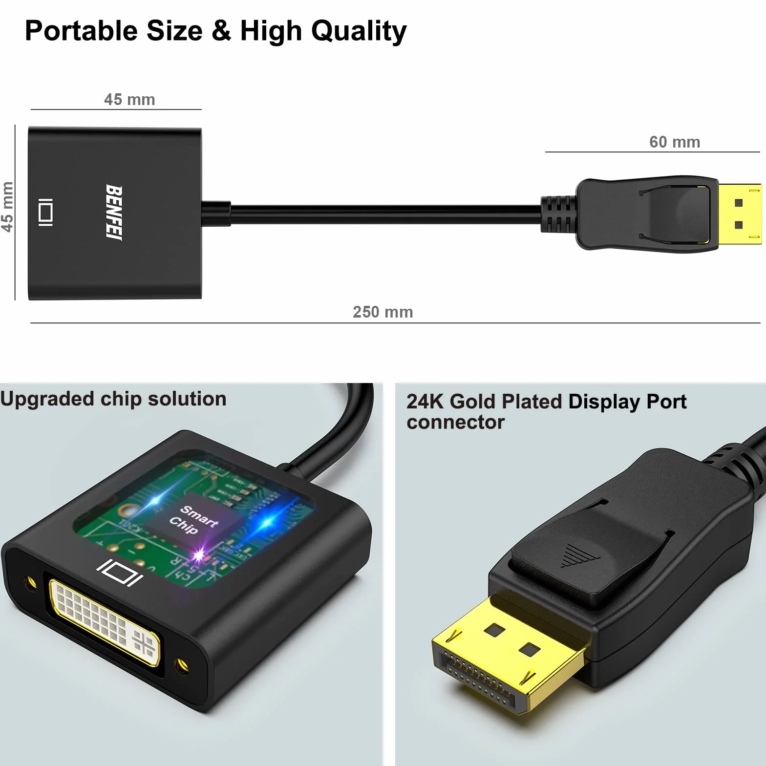 BENFEI DisplayPort na DVI, pozłacany adapter DP na DVI (męski na żeński) kompatybilny z Lenovo, Dell, HP i innymi markami