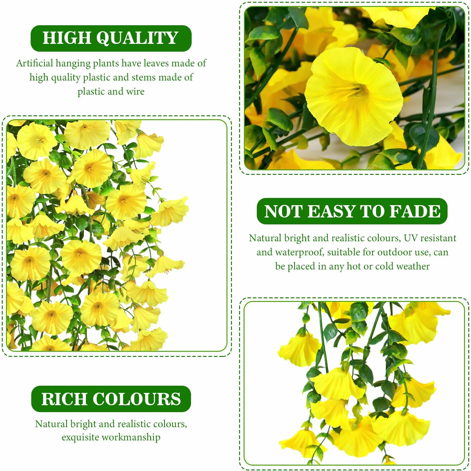 YSUVIN Fleurs Artificielles 2 Pièces Pétunia Plante Suspendue Extérieur Résistant UV Jaune