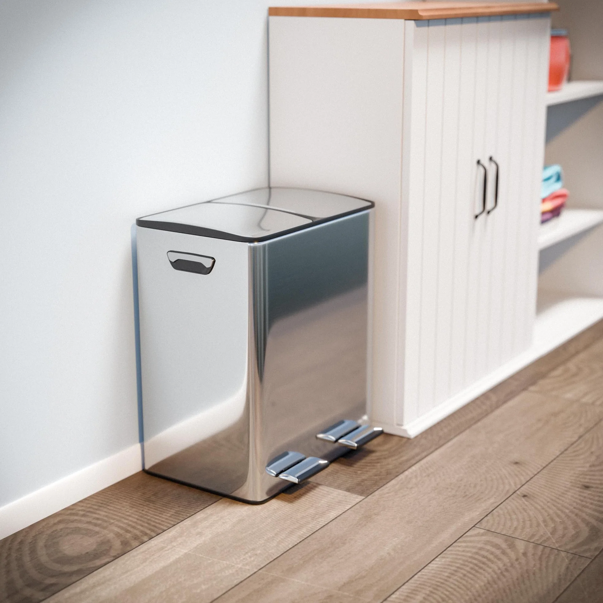 Poubelle de Recyclage Double Acier Inoxydable 45x30x52 cm 2x20 L RECIK EVO