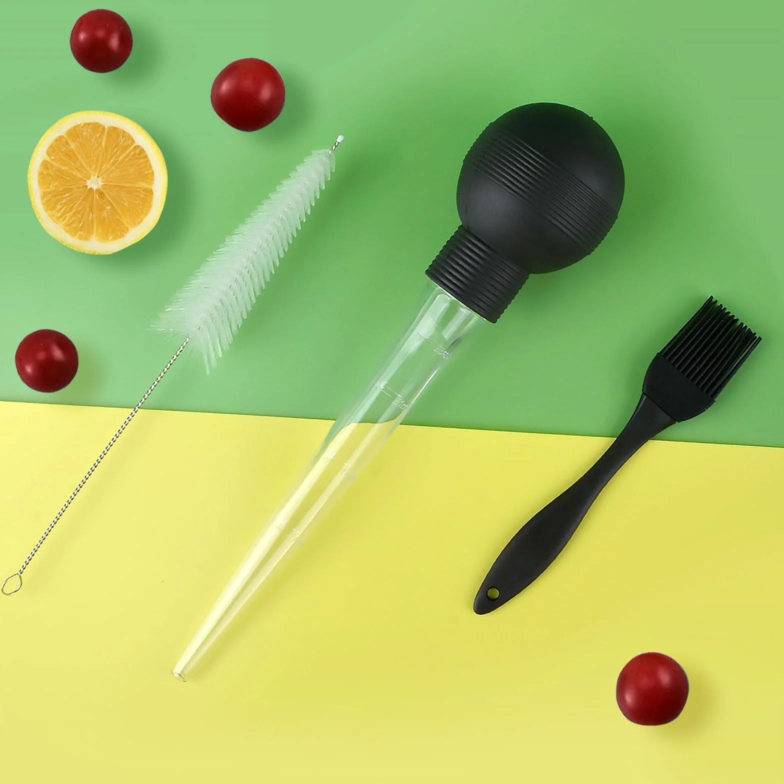 Lot de 2 injecteurs de dinde avec pipette et pinceau, pour huiler et mariner bœuf, porc, poisson