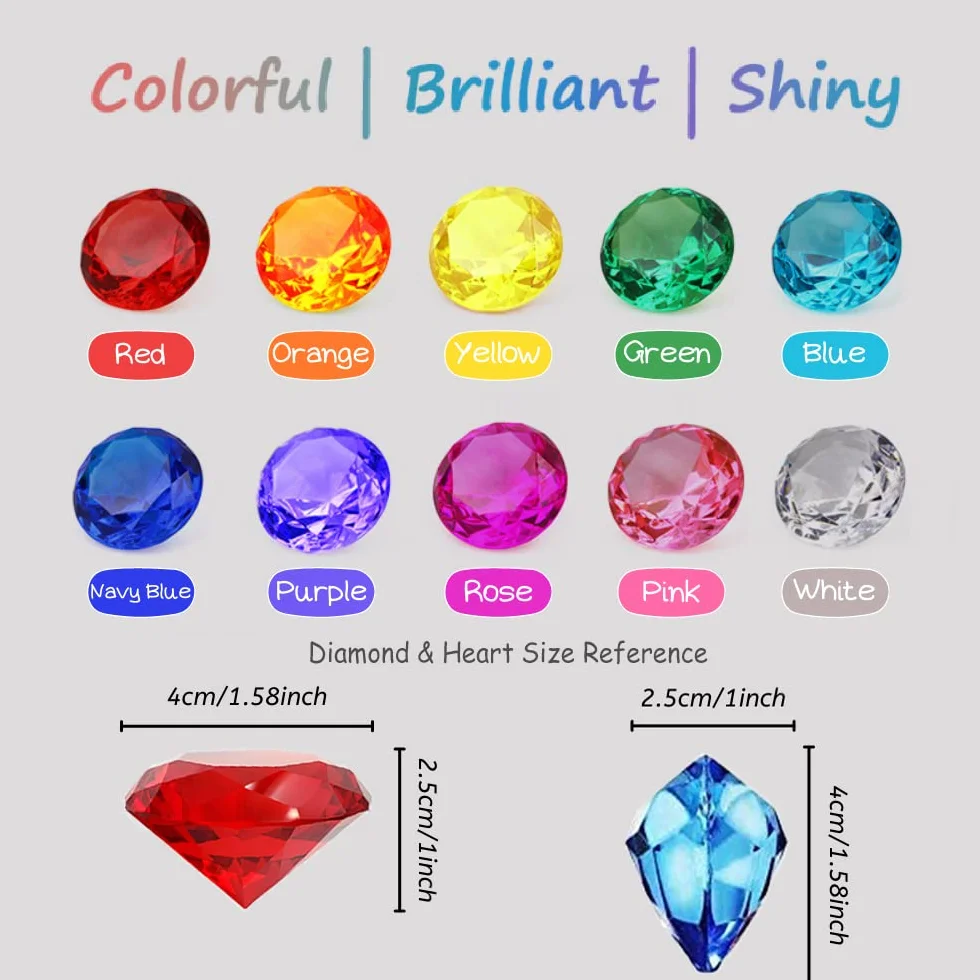 Jouet de gemme acrylique de diamant 4cm 10 pièces pour enfants Chasse au trésor pirate Cadeau anniversaire Noël Pâques