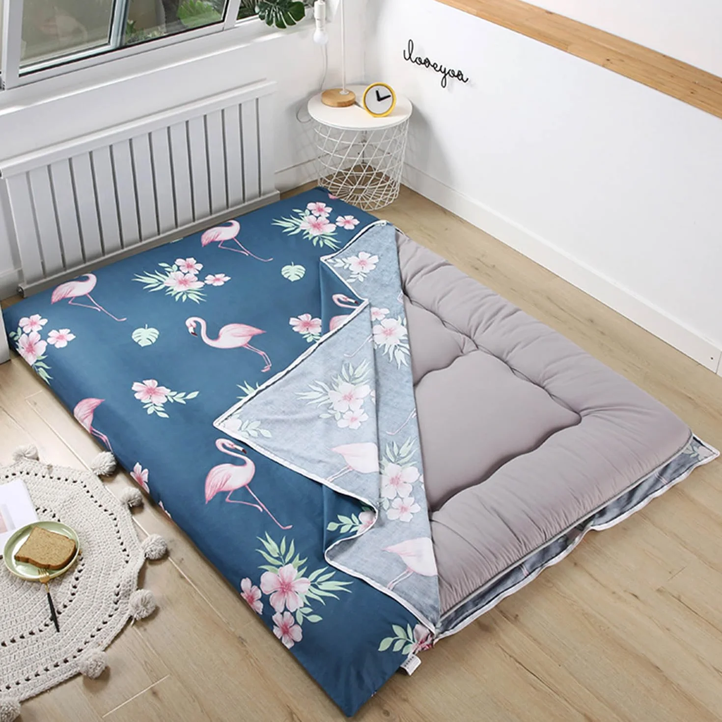 Housse de Matelas Coton 150x200cm pour Futon Japonais, Anti-poussière, Double Fermeture Éclair