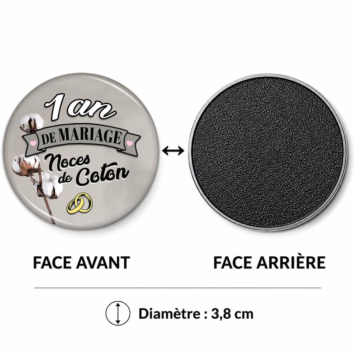 Magnet Aimant 3.8cm Anniversaire 1 an Mariage Noces de Coton Anneaux