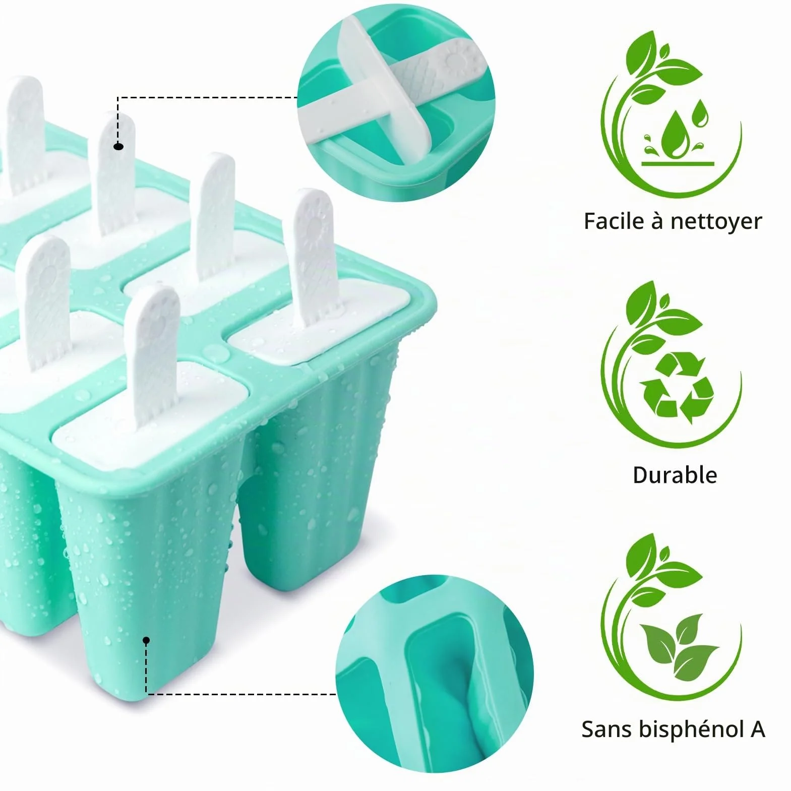 Moule Glace 10 Cavités Silicone Avec Batonnet Brosses Entonnoirs Pliants Sans BPA