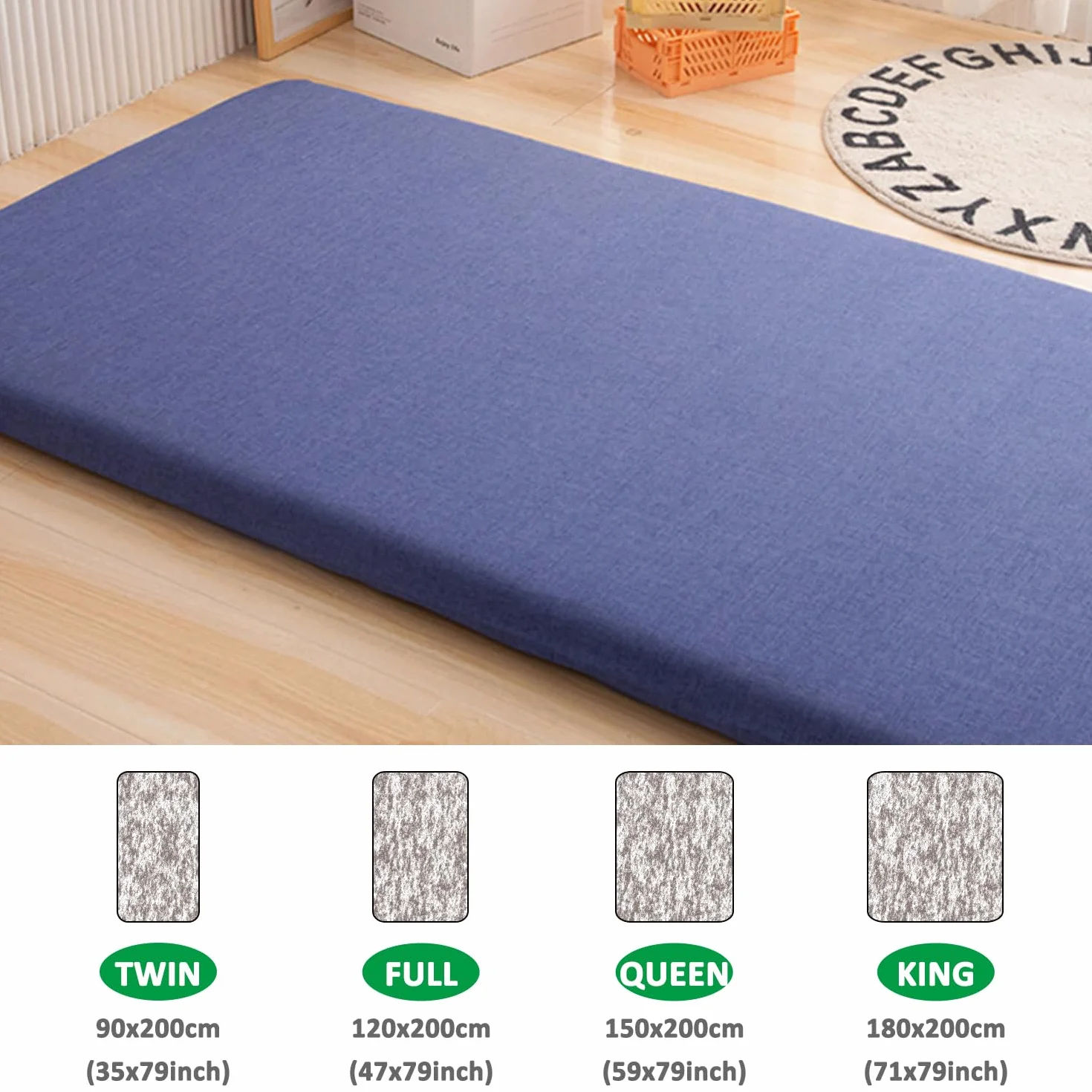 Housse De Futon 100% Douce Pour Matelas De Sol Shikibuton Traditionnel, Housse De Protection Pour Tapis De Tatami En Coton Lavable Avec Fermeture Éclair, Gray, 80x190cm