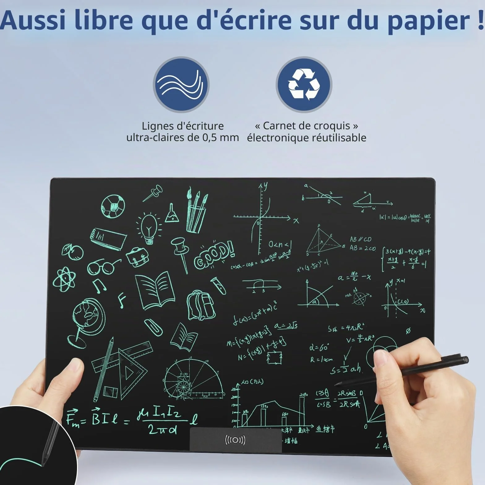 Tablette d'écriture LCD 14,3 Pouces Réutilisable Ardoise Électronique pour Bureau