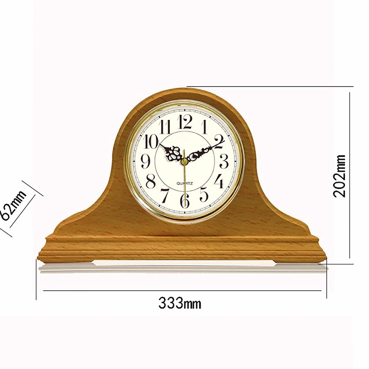 Horloge de cheminée en bois massif style vintage – Horloge de table rétro silencieuse à piles