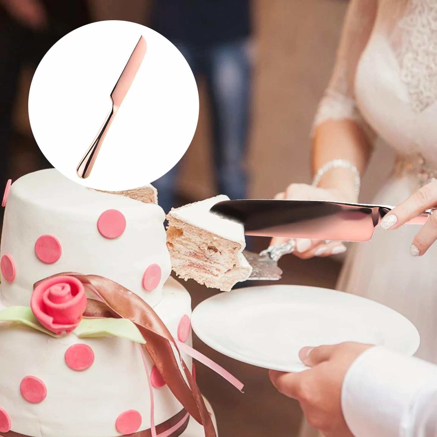 Ensemble de Couteaux à Gâteau de Mariage en Acier Inoxydable, Or Rose