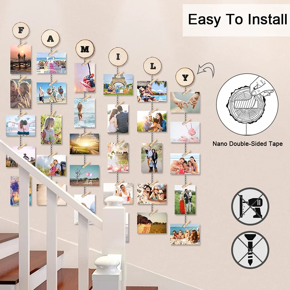 Uping Cadre Photo Pêle Mêle Mural Porte Photos Bois Naturel Décoration Maison Cadeau