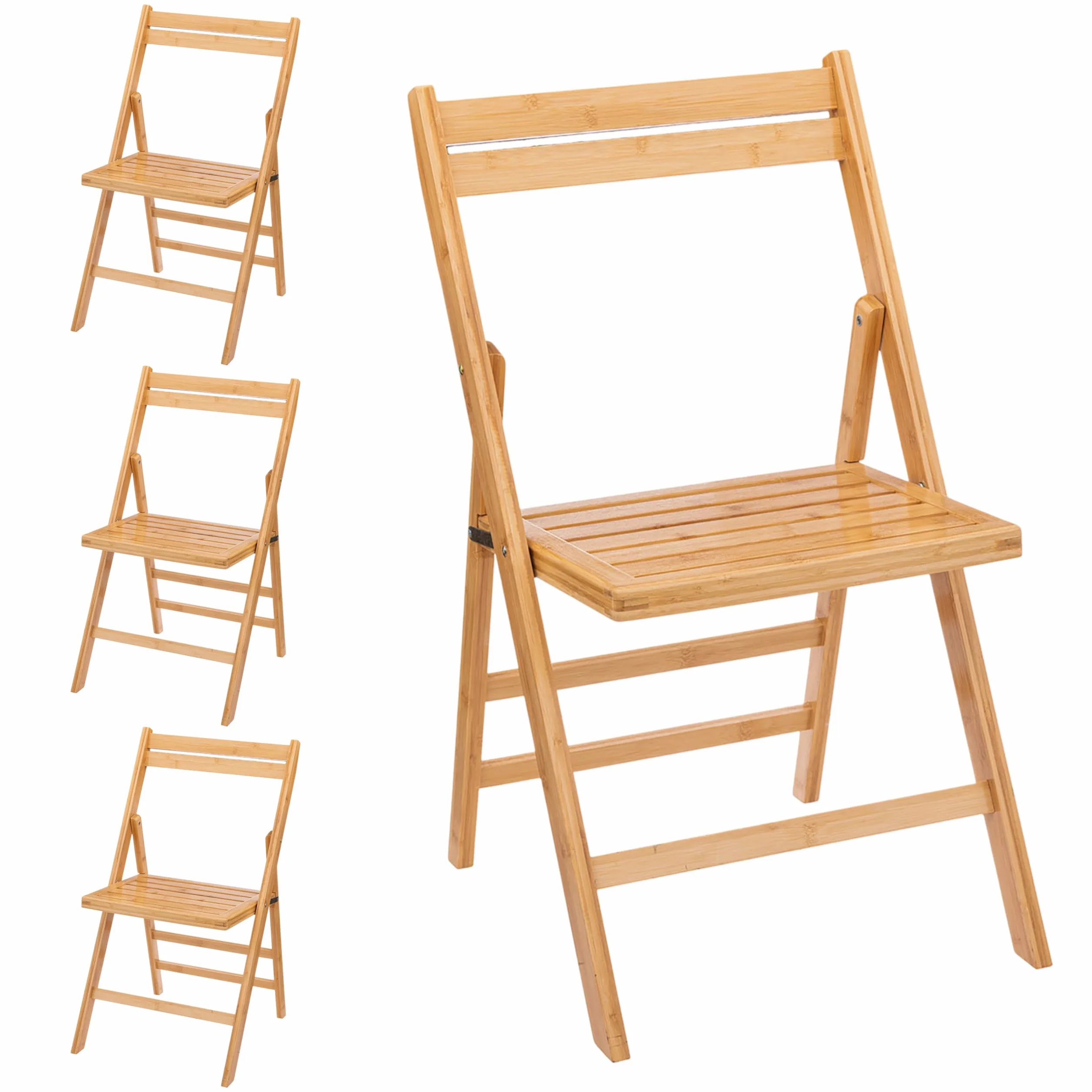 Spetebo Lot de 4 chaises pliantes en bambou naturel - Charge maximale : 120 kg - Chaise de cuisine pliable en bois FSC - Chaise classique pour un usage domestique