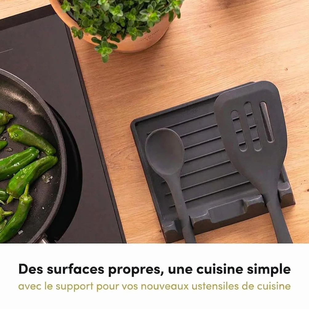 Hoffmann Set Ustensiles de Cuisine 5 Pièces, Anthracite, Silicone Âme Inox, Fouet, Spatule, Cuillère, Louche avec Support, Lave-Vaisselle, Résistant Chaleur, Antiadhésif
