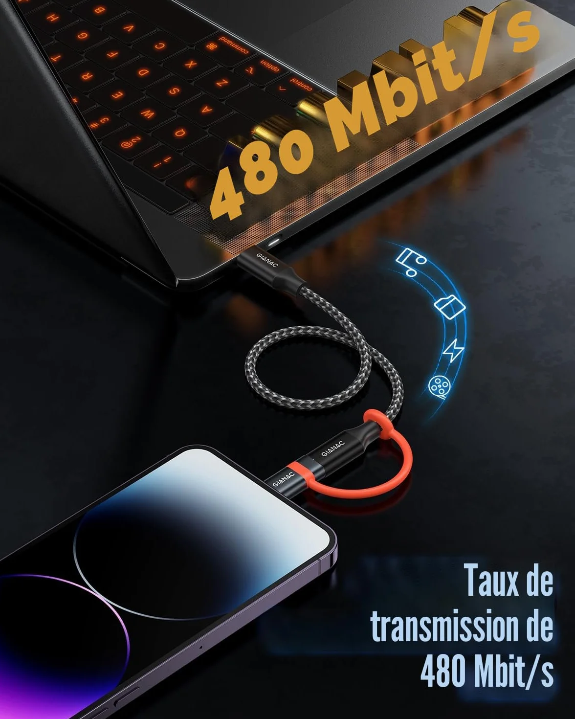GIANAC Adaptateur USB C vers Lightning Lot de 2, 36W Charge Rapide pour iPhone 14 13 12 11 Pro Max, iPad Pro Air 5 Mini 6