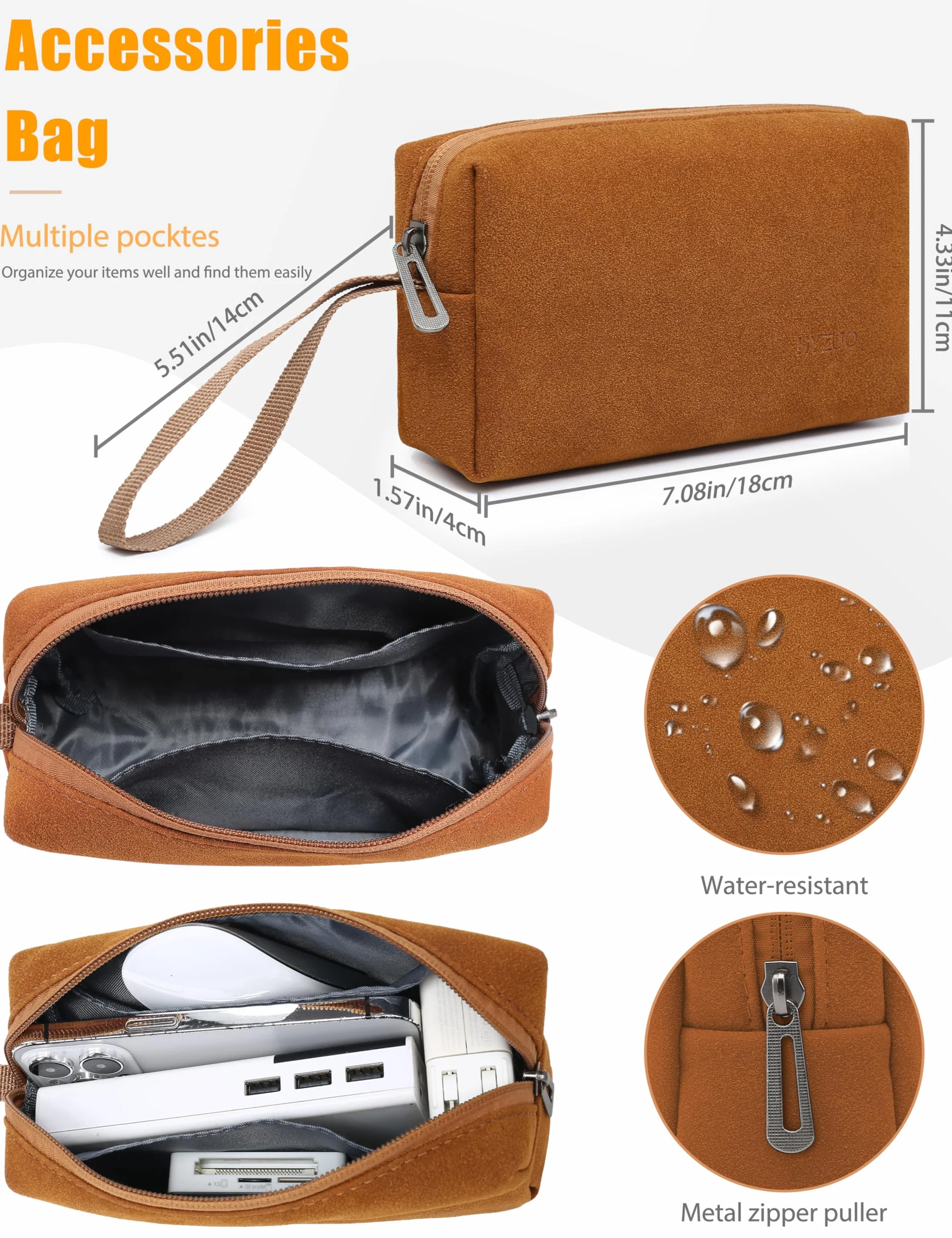HYZUO 13 Cali Etui na Laptop z Regulowanym Stelażem do MacBook Air 13 M5 A3449 M4 M3 M2 M1 2026-2018, 13" MacBook Neo 2026, MacBook Pro 13 M2 M1, Surface Pro, XPS 13, z Torbką, Brązowy