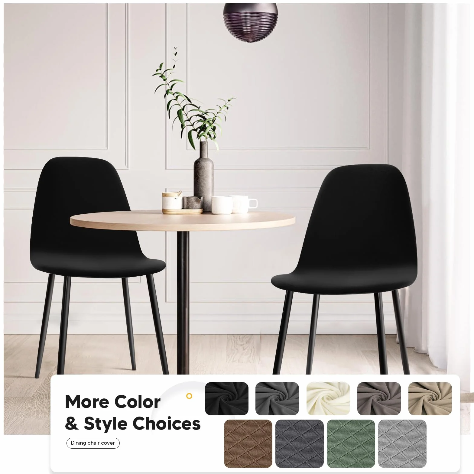 Housse de Chaise Scandinave 4 Pièces Universel Lavable Extensible Noir