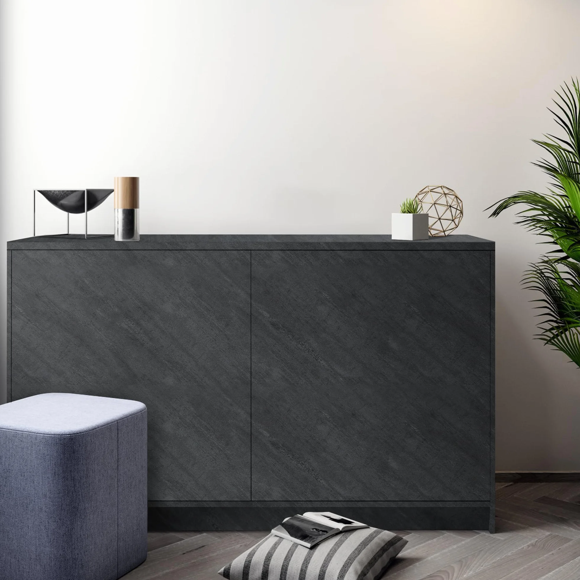 Papier Adhesif Meuble Gris 60x300cm Film Autocollant Decoratif Impermeable Salon Cuisine Chambre