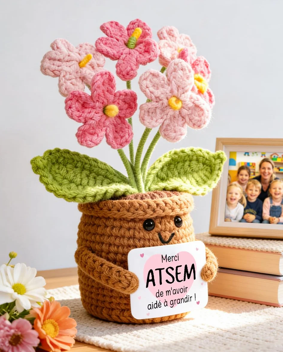 Leboria Cadeau Atsem Maternelle Fleurs Crocheted Pot Souriant Fin d'Année Enseignants
