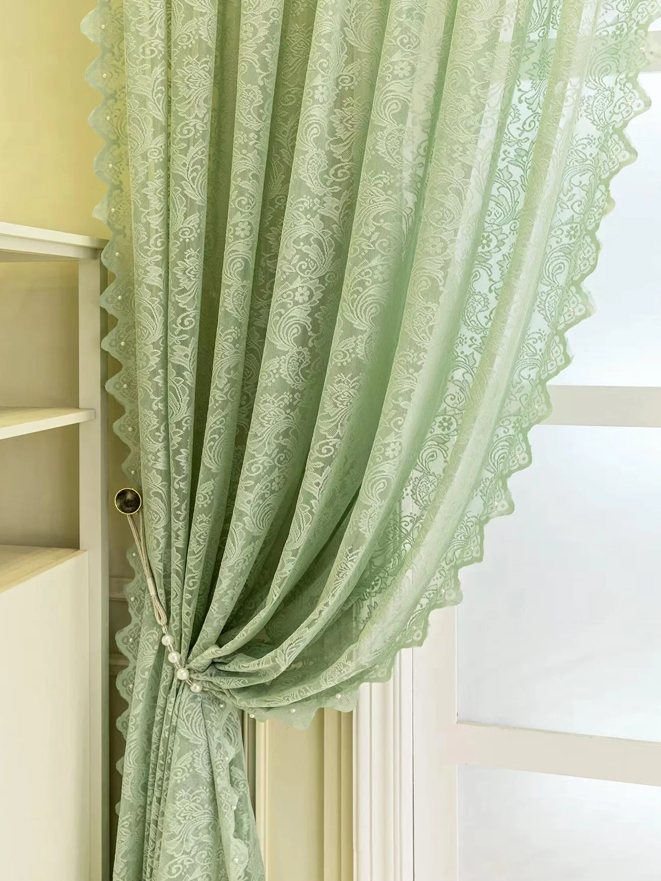 Rideaux à oeillets gothiques F-CHU 140x137 cm vert 2 panneaux