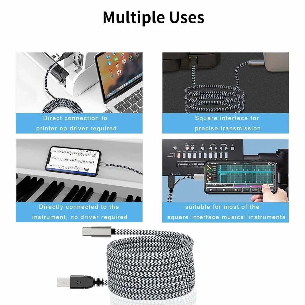 MOSWAG Câble USB B vers USB C 480 Mbps 1M Tressé Nylon Aluminium pour Imprimante MIDI